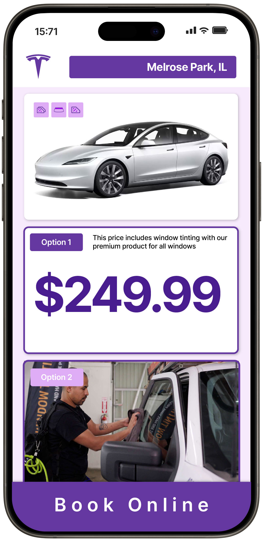 View Competitive Tesla Window Tinting Rates in Melrose Park, Illinois