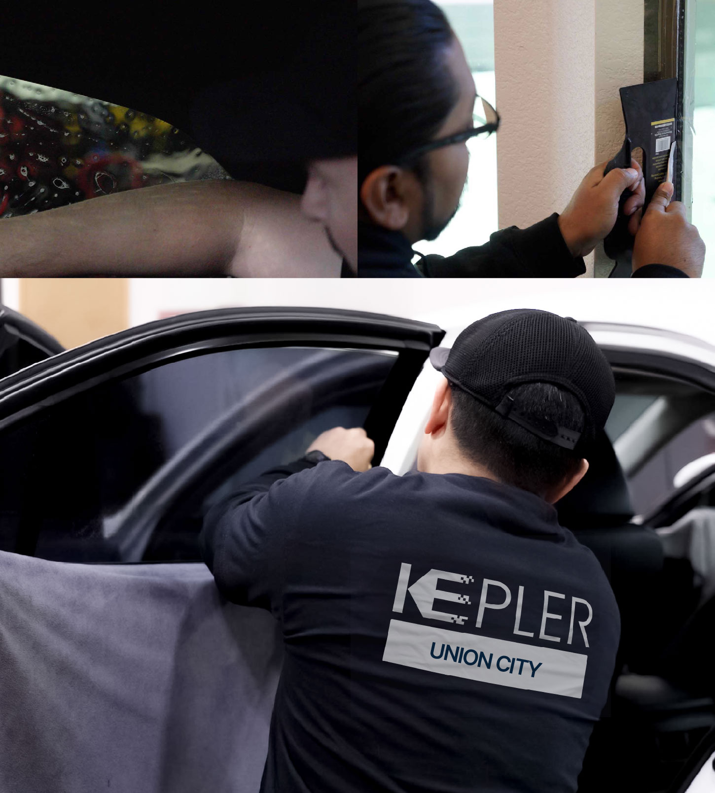 Automotive Window Tinting Expert Applying Film in Union City, California