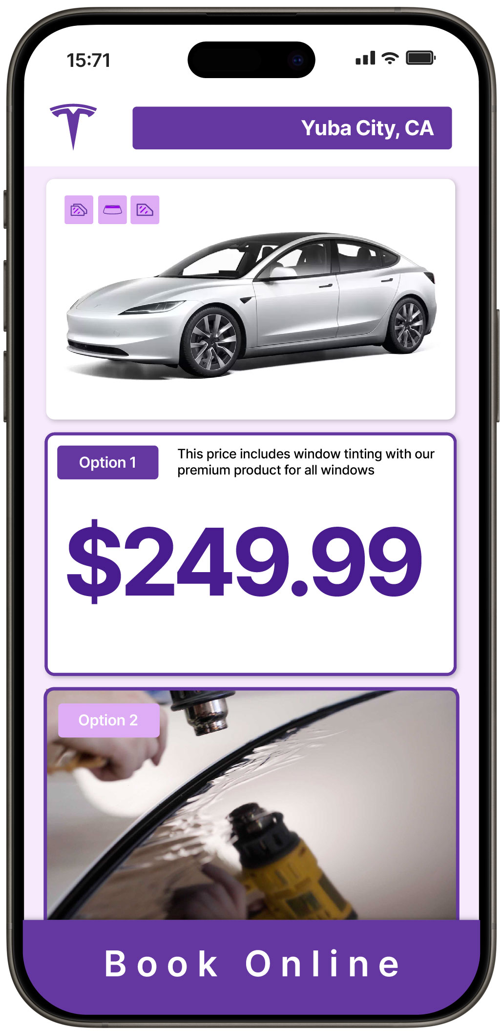 View Competitive Tesla Window Tinting Prices in Yuba City, California