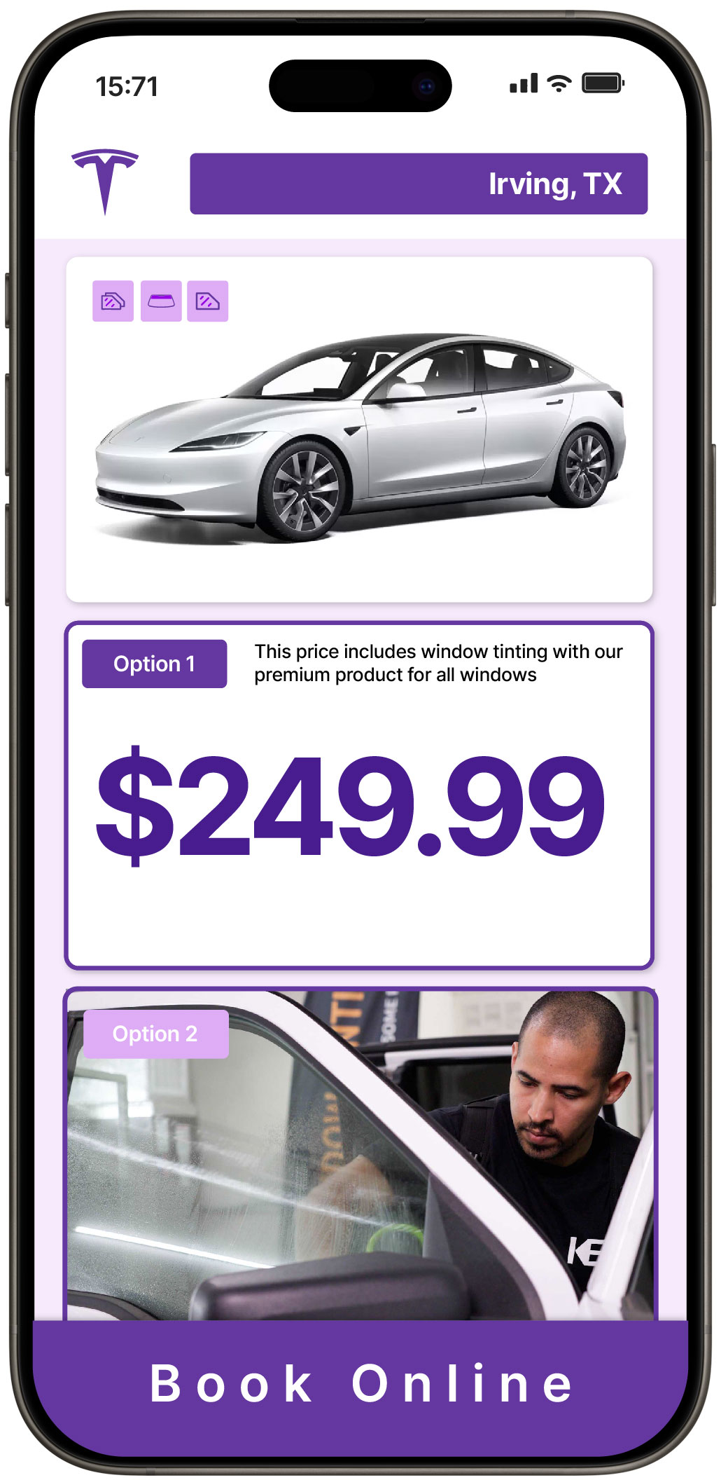 View Competitive Tesla Window Tinting Costs in Irving, Texas