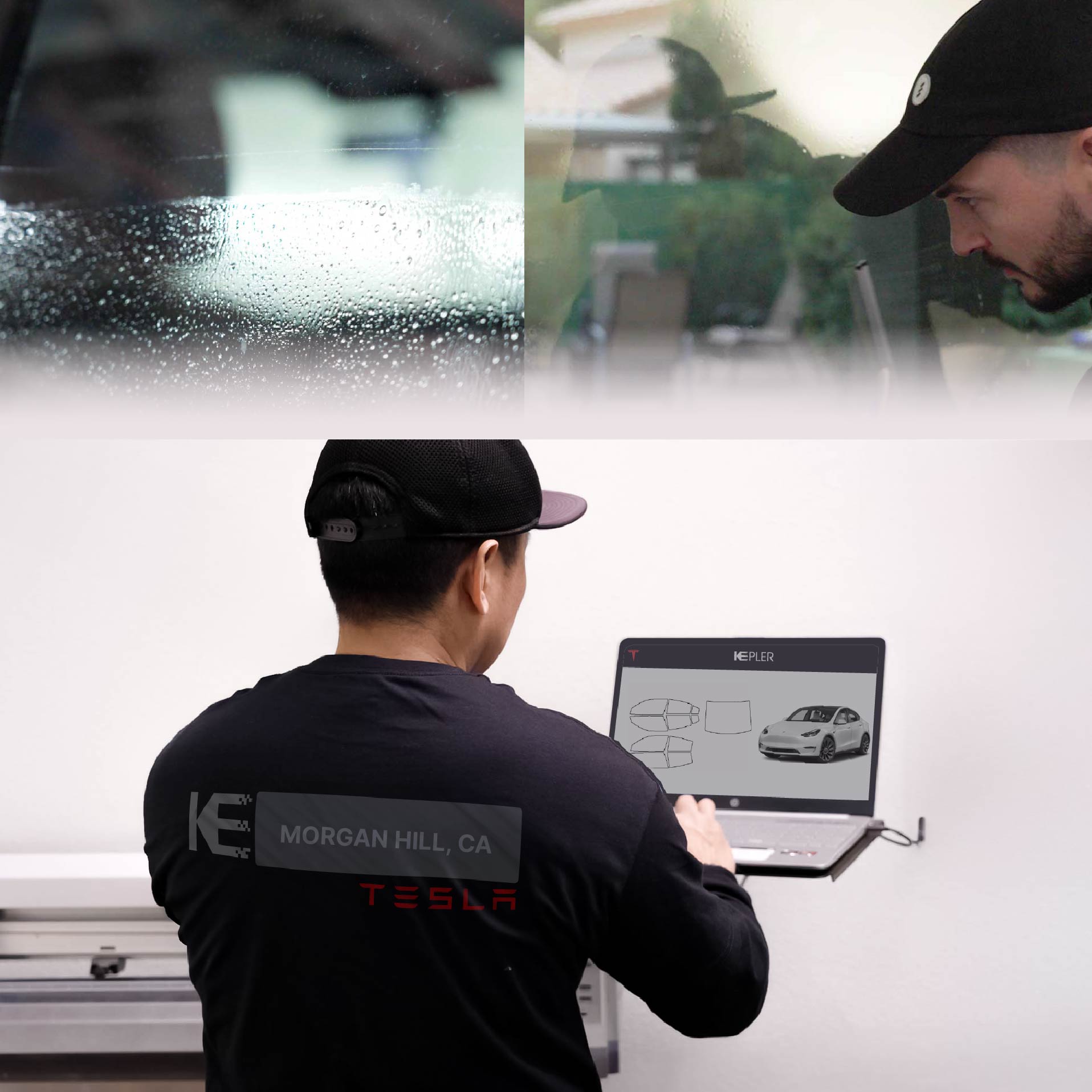 Expert Technician Fitting Advanced Window Tint to Tesla in Morgan Hill