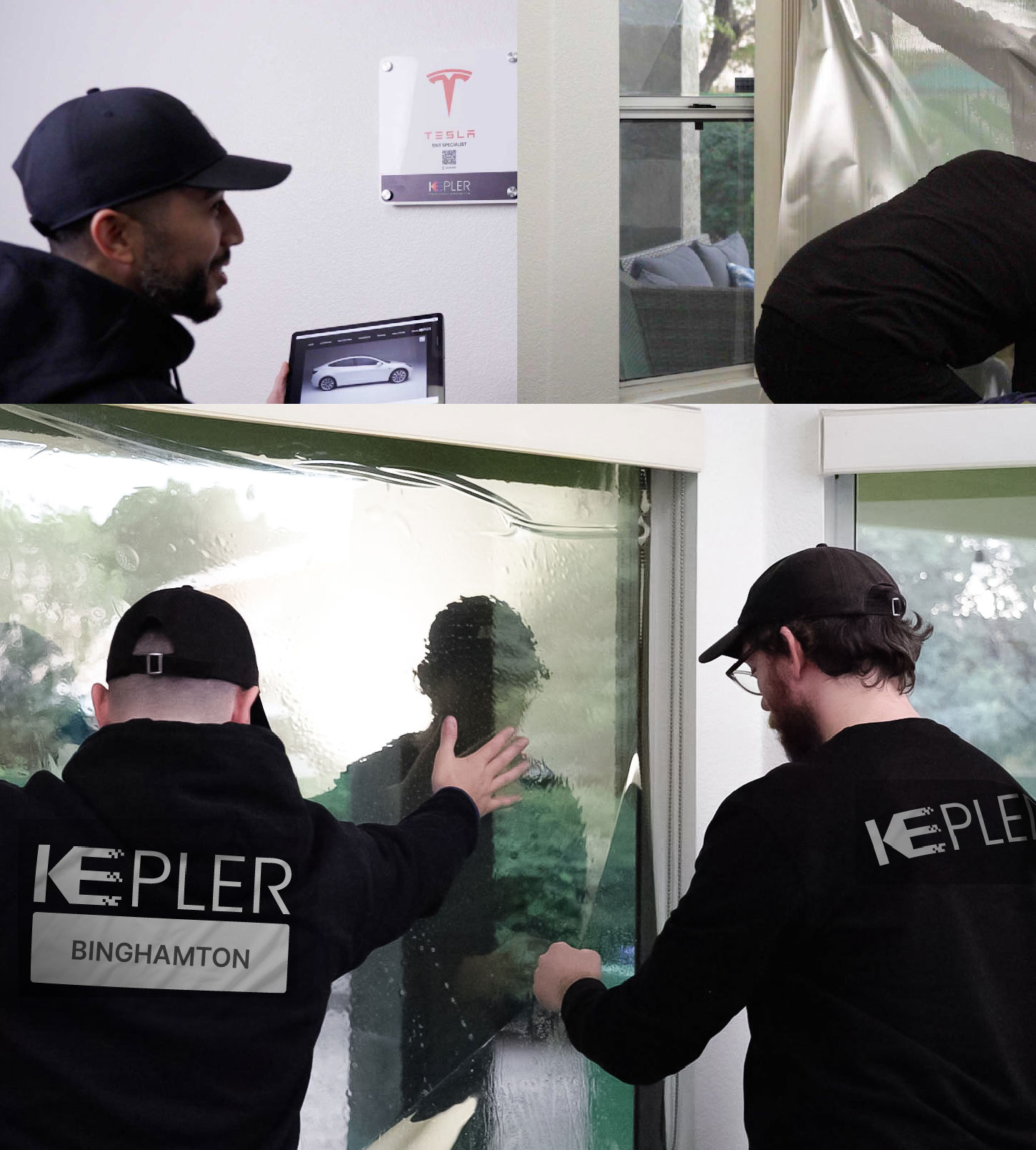 Expert Technician Applying Ceramic Window Tint to Home in Binghamton