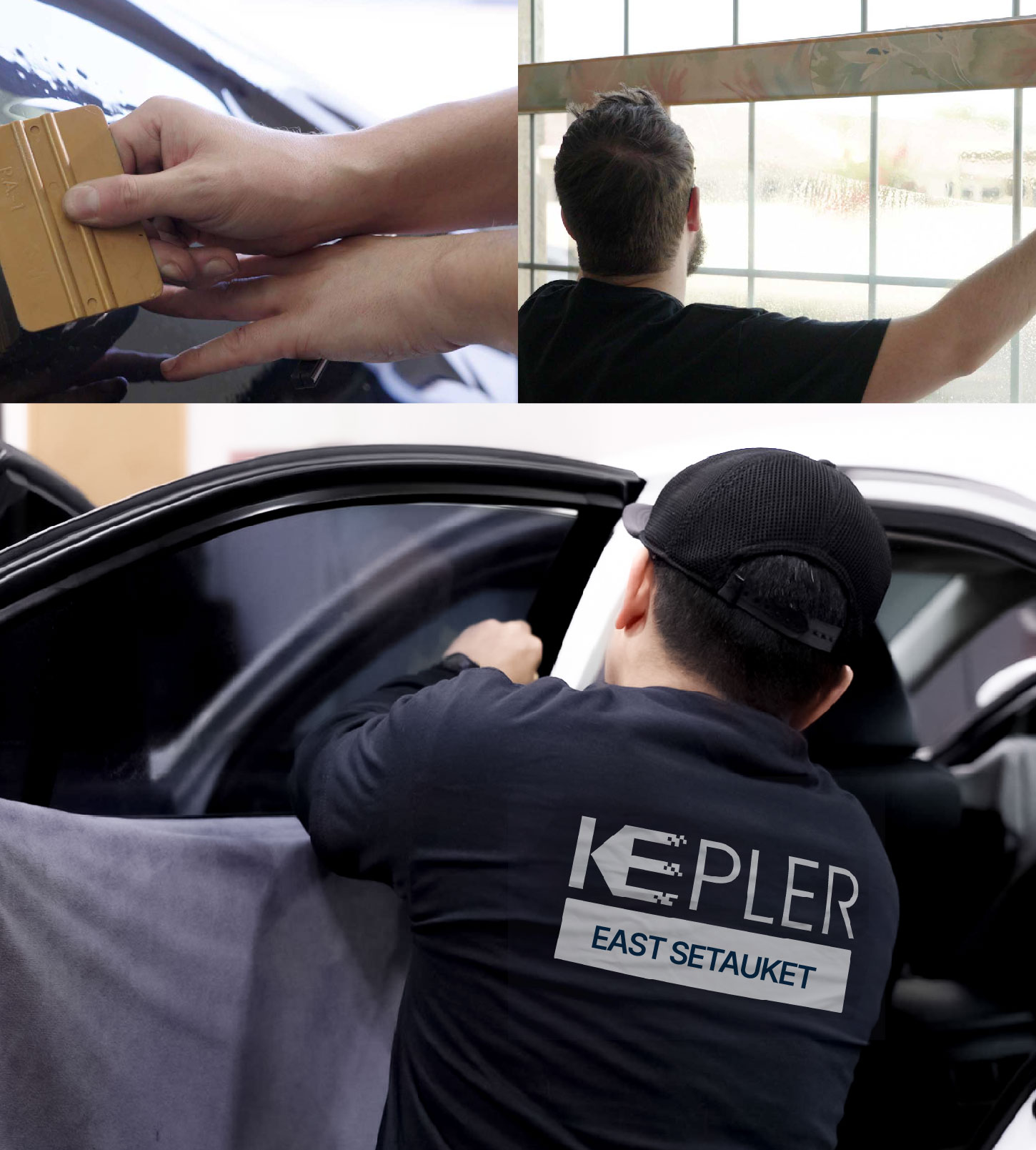 Automotive Window Tinting Expert Applying Film in East Setauket, New York