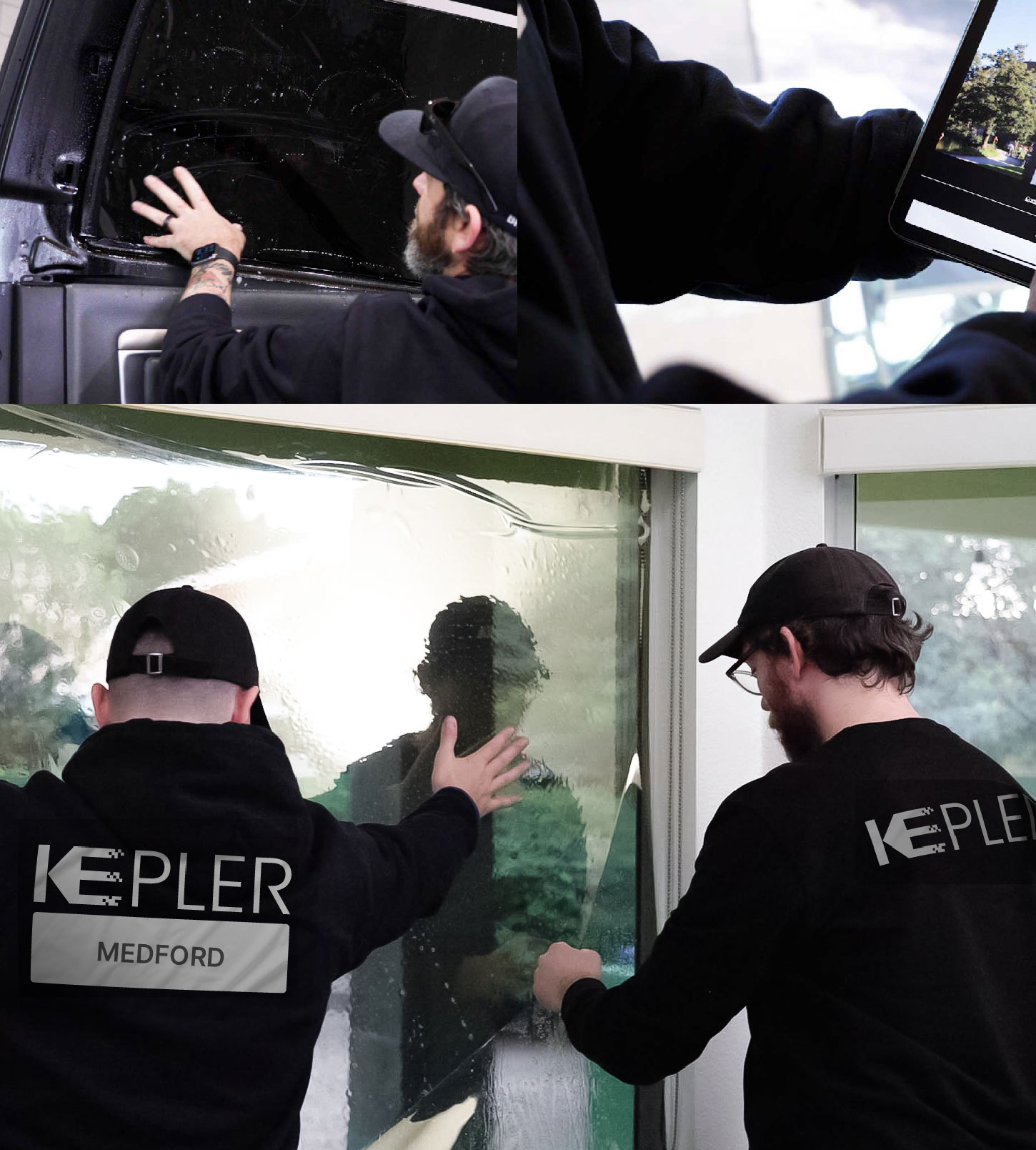 Kepler Technician Applying High-tech Window Tint to Home in Medford
