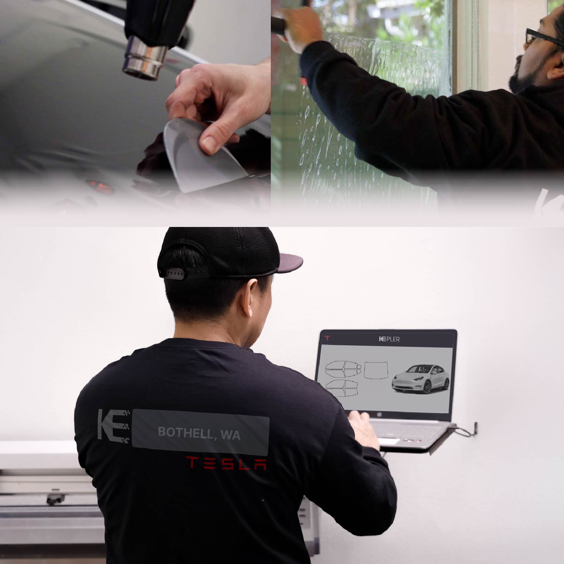 Expert Technician Applying Advanced Window Tint to Tesla in Bothell