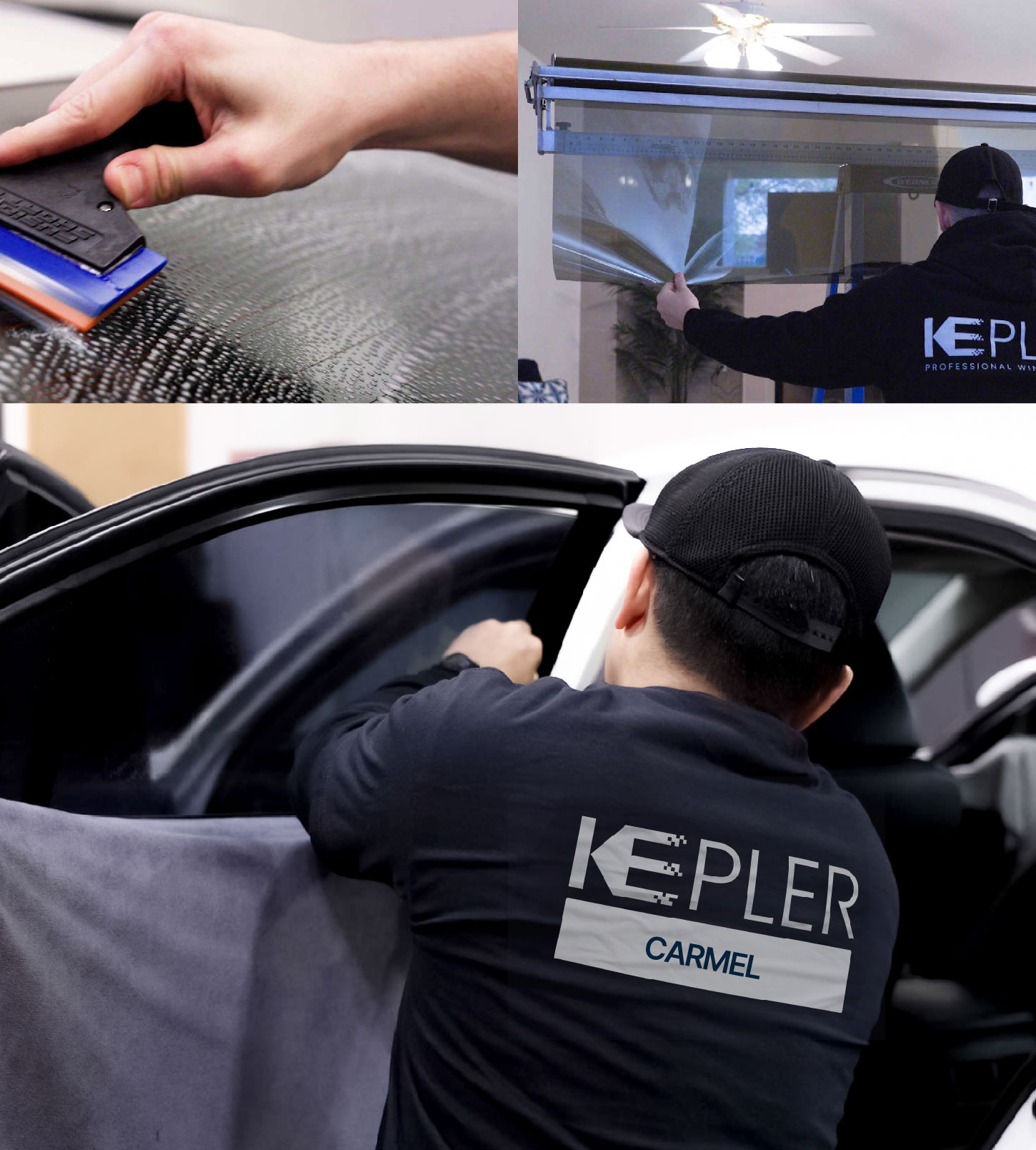 Automotive Window Tinting Expert Applying Film in Carmel, Indiana
