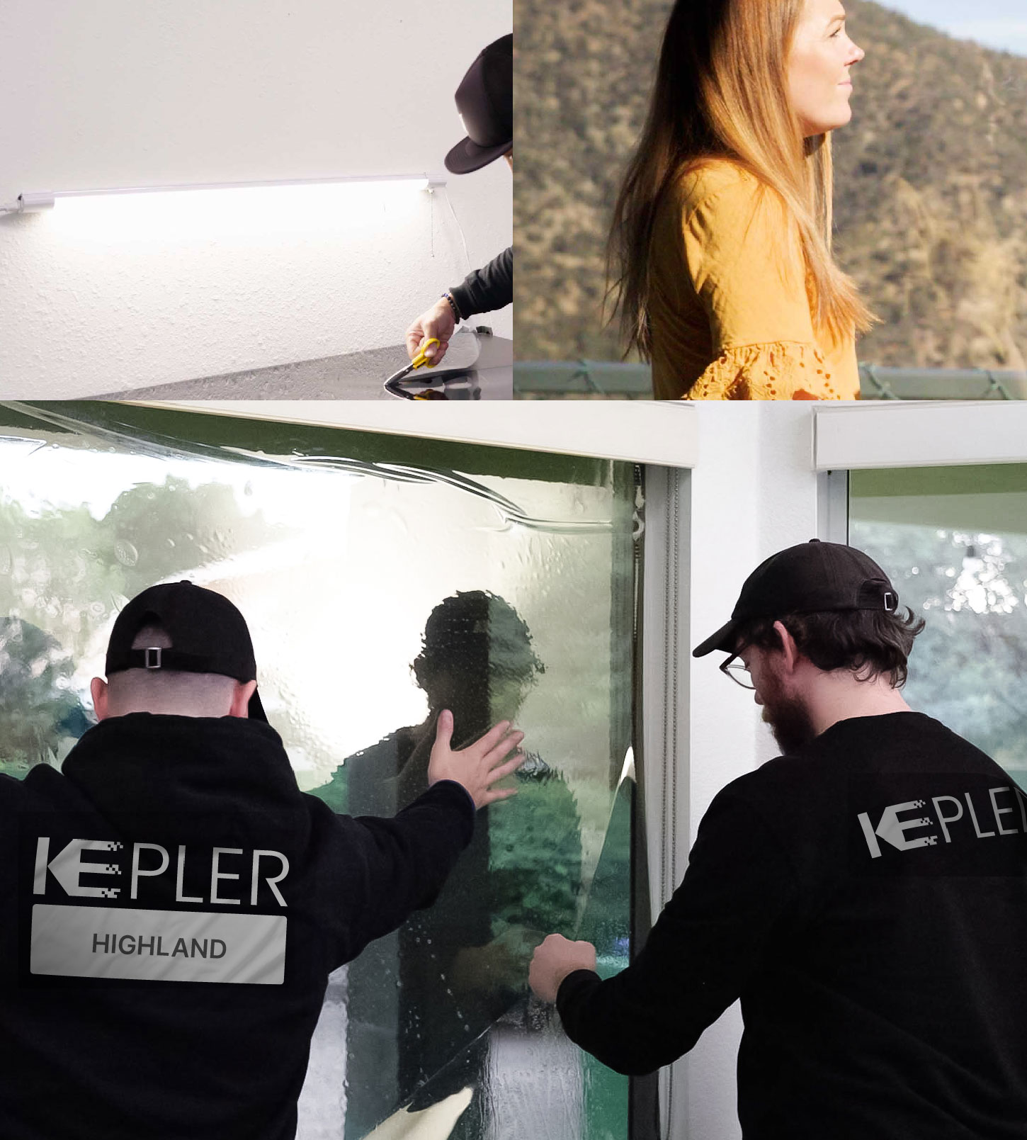 Expert Technician Installing High-tech Window Tint to Home in Highland