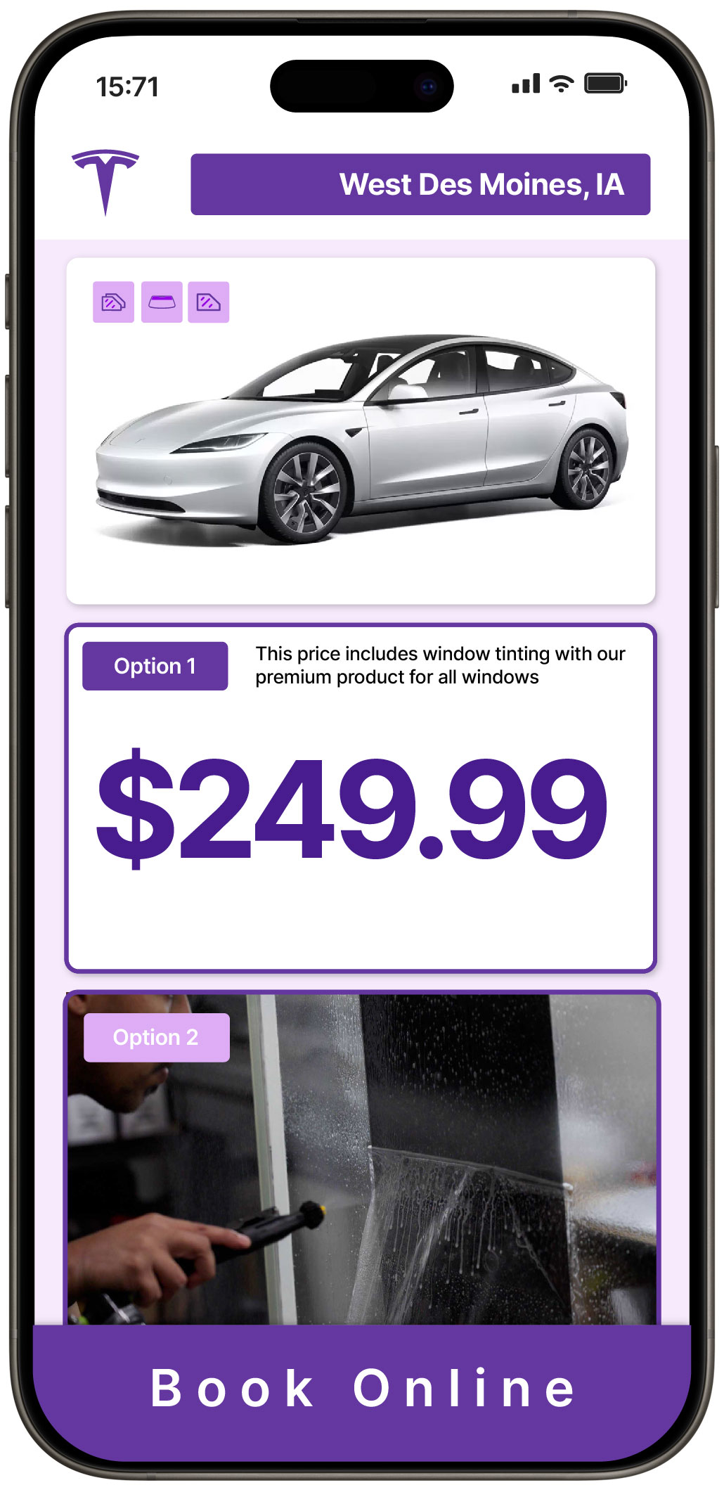 View Competitive Tesla Window Tinting Prices in West Des Moines, Iowa