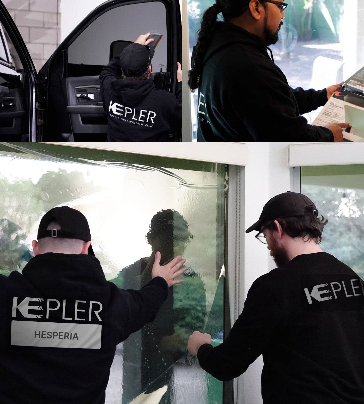 Expert Technician Applying Ceramic Window Tint to Home in Hesperia
