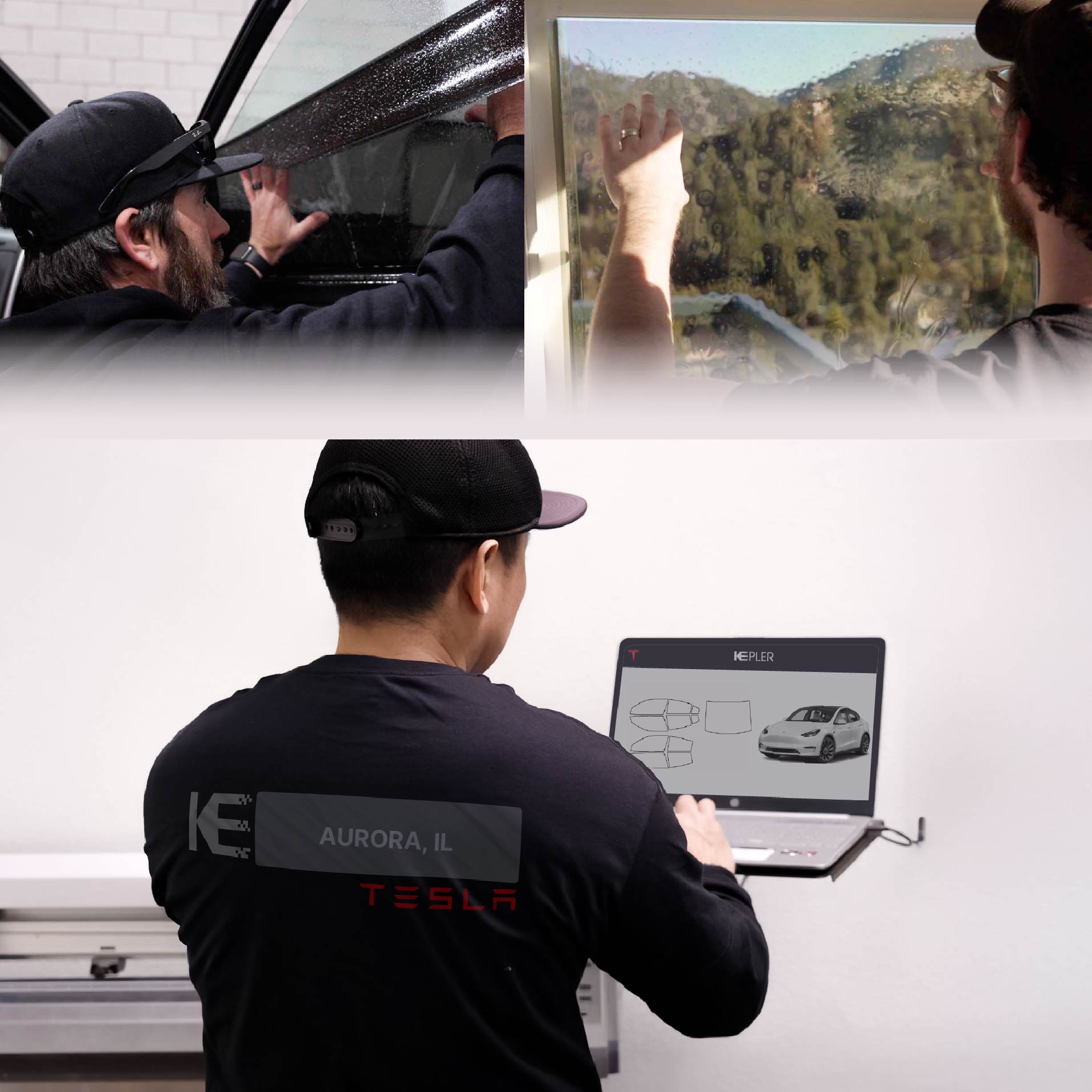 Kepler Technician Installing High-tech Window Tint to Tesla in Aurora
