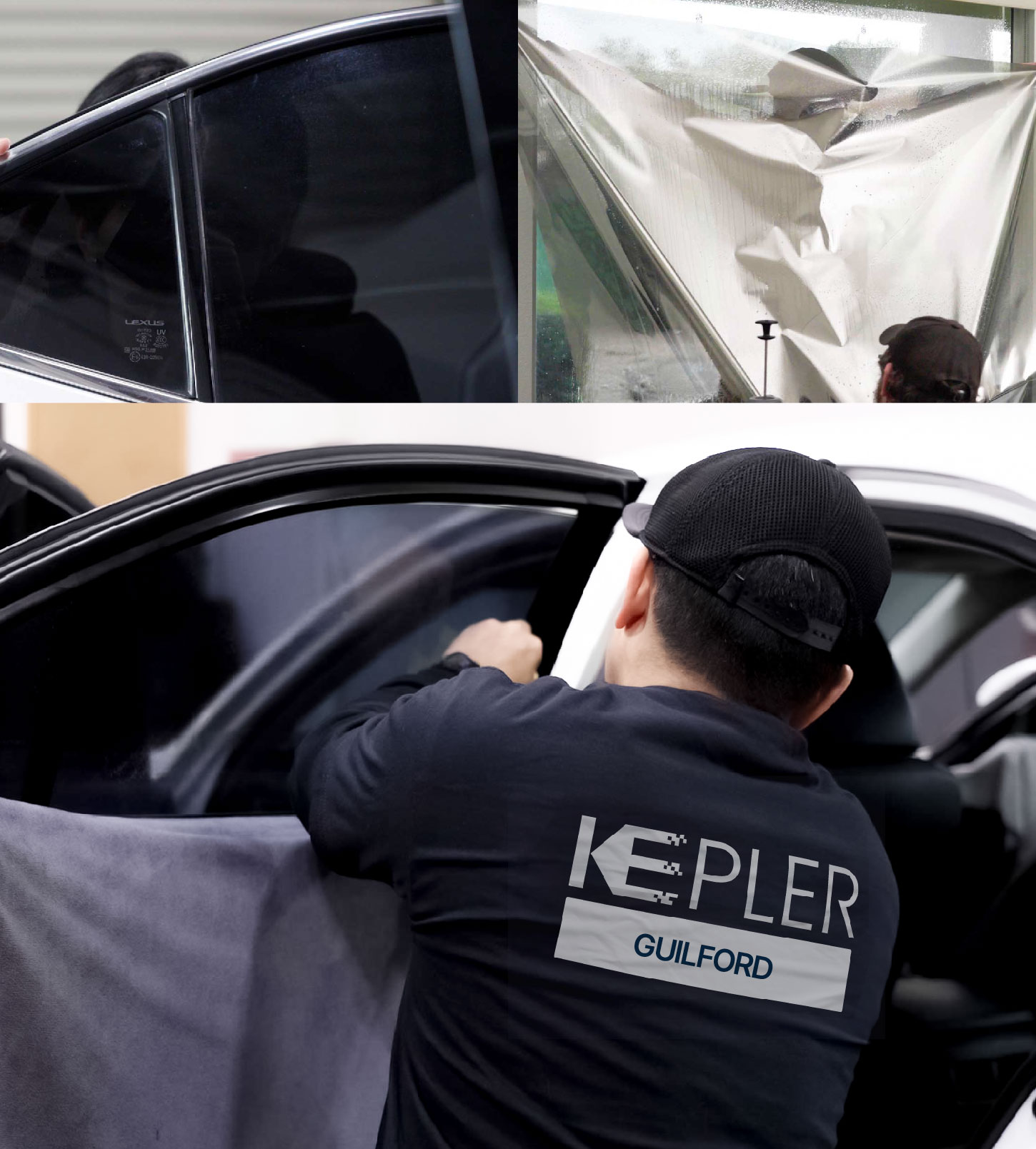 Automotive Window Tinting Expert Applying Film in Guilford, Connecticut