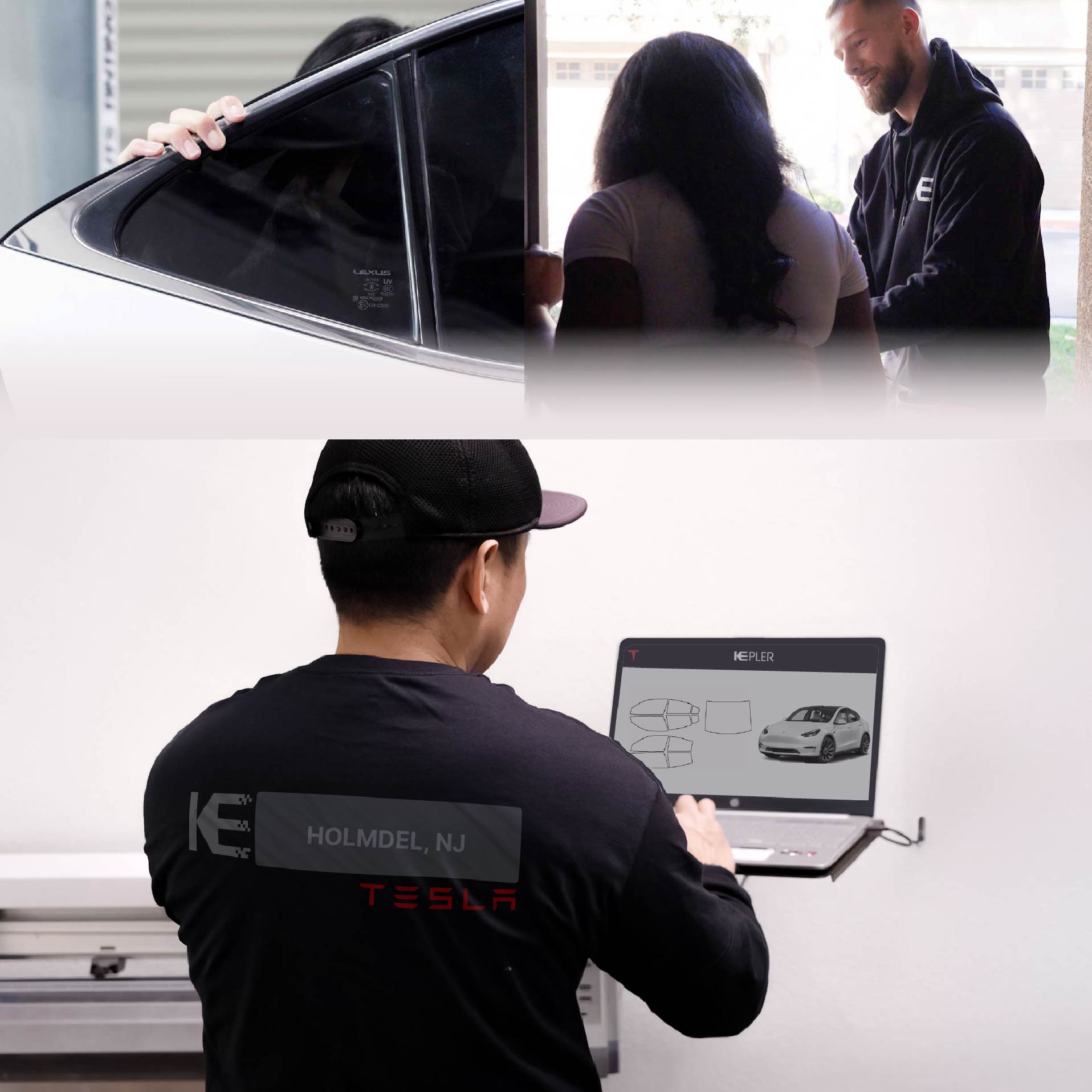 Kepler Technician Applying High-tech Window Tint to Tesla in Holmdel