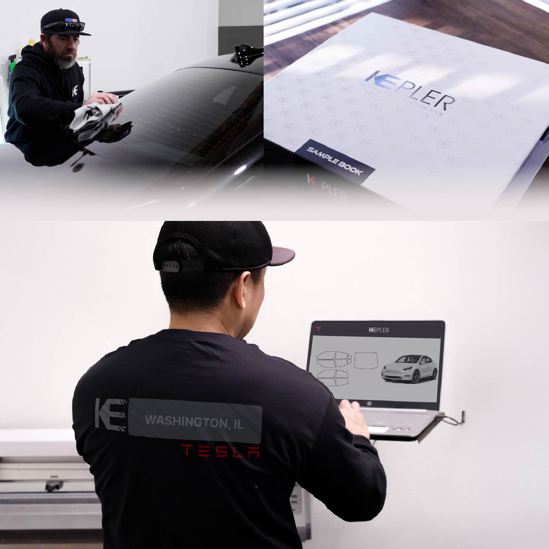 Expert Technician Applying Ceramic Window Tint to Tesla in Washington