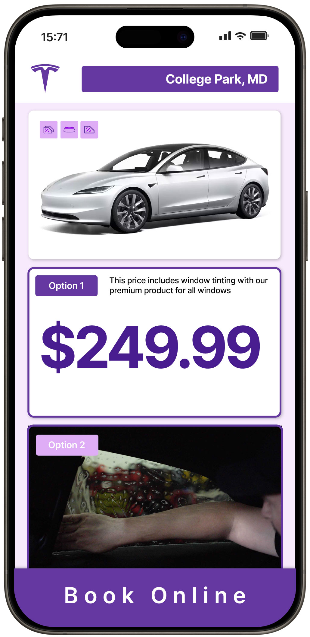 View Reasonable Tesla Window Tinting Prices in College Park, Maryland