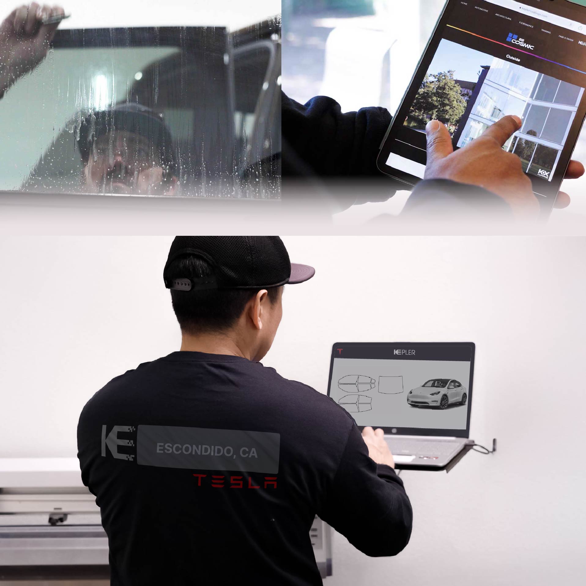Expert Technician Installing Ceramic Window Tint to Tesla in Escondido