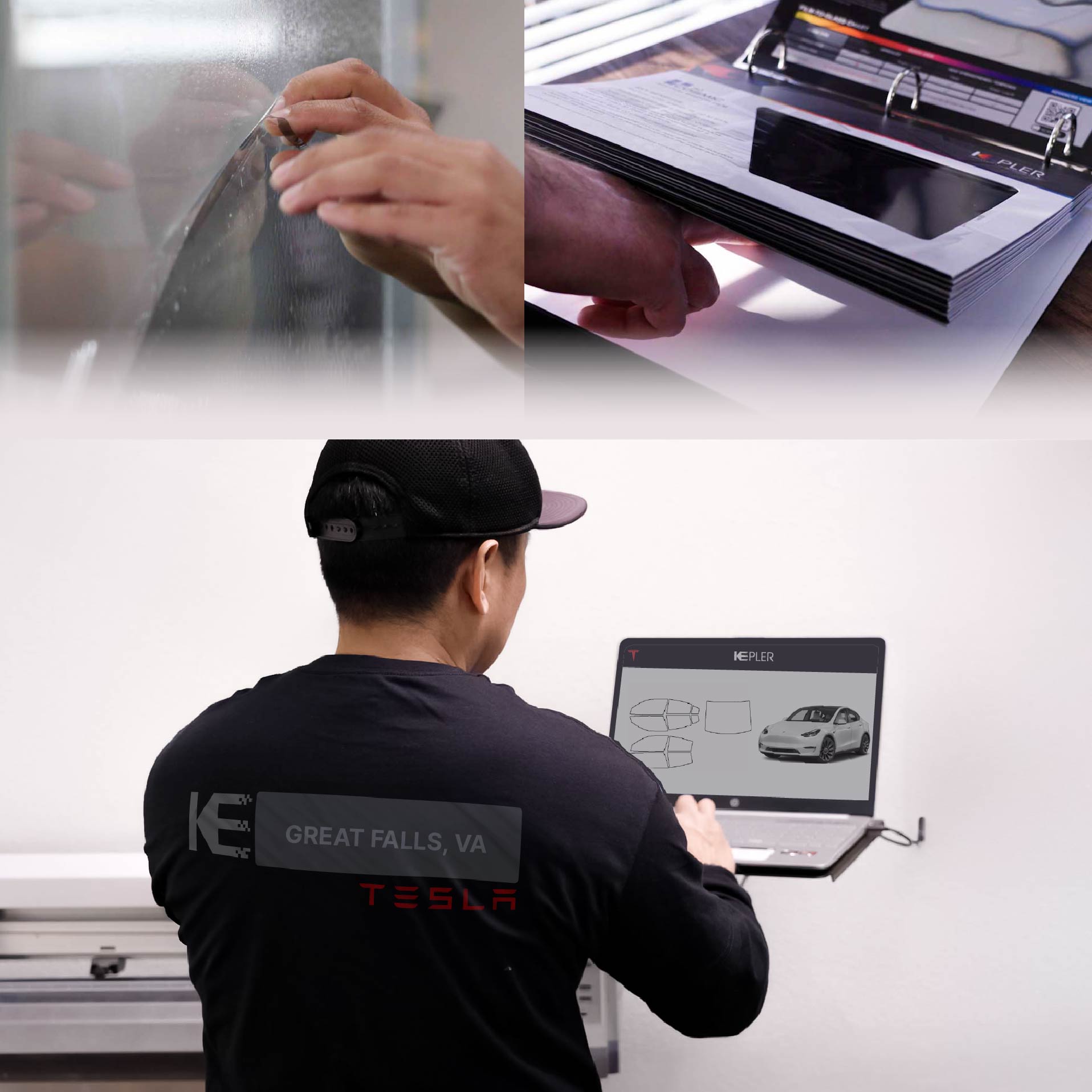 Kepler Technician Installing Advanced Window Tint to Tesla in Great Falls