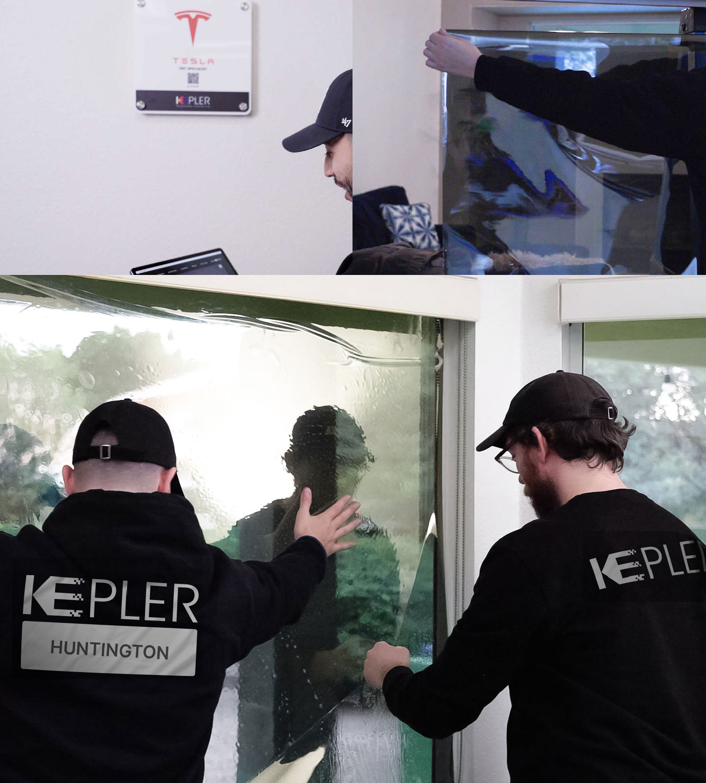 Expert Technician Applying High-tech Window Tint to Home in Huntington