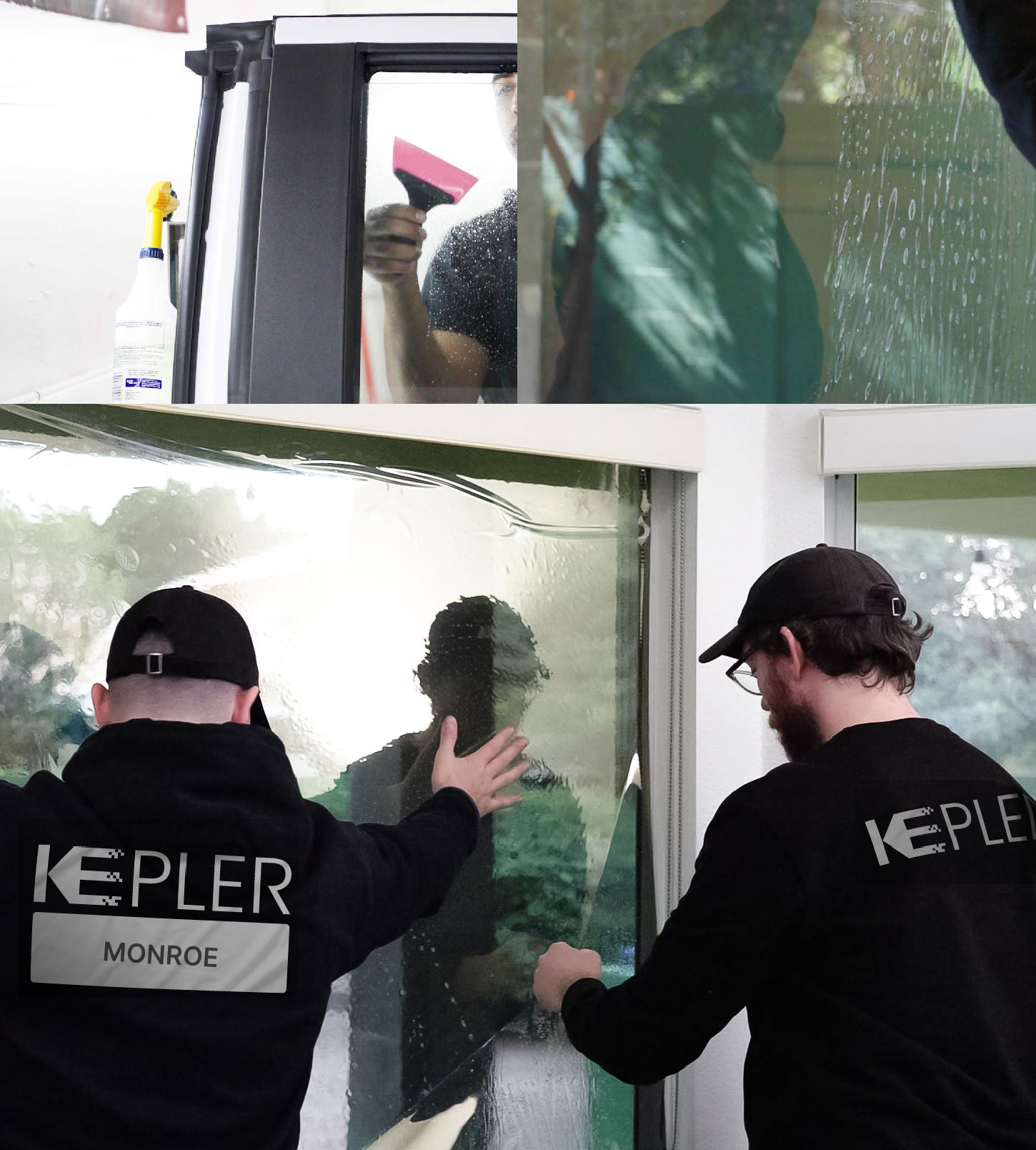 Expert Technician Installing Ceramic Window Tint to Home in Monroe