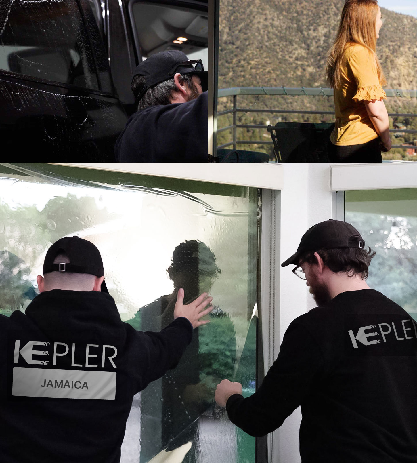 Kepler Technician Installing Ceramic Window Tint to Home in Jamaica