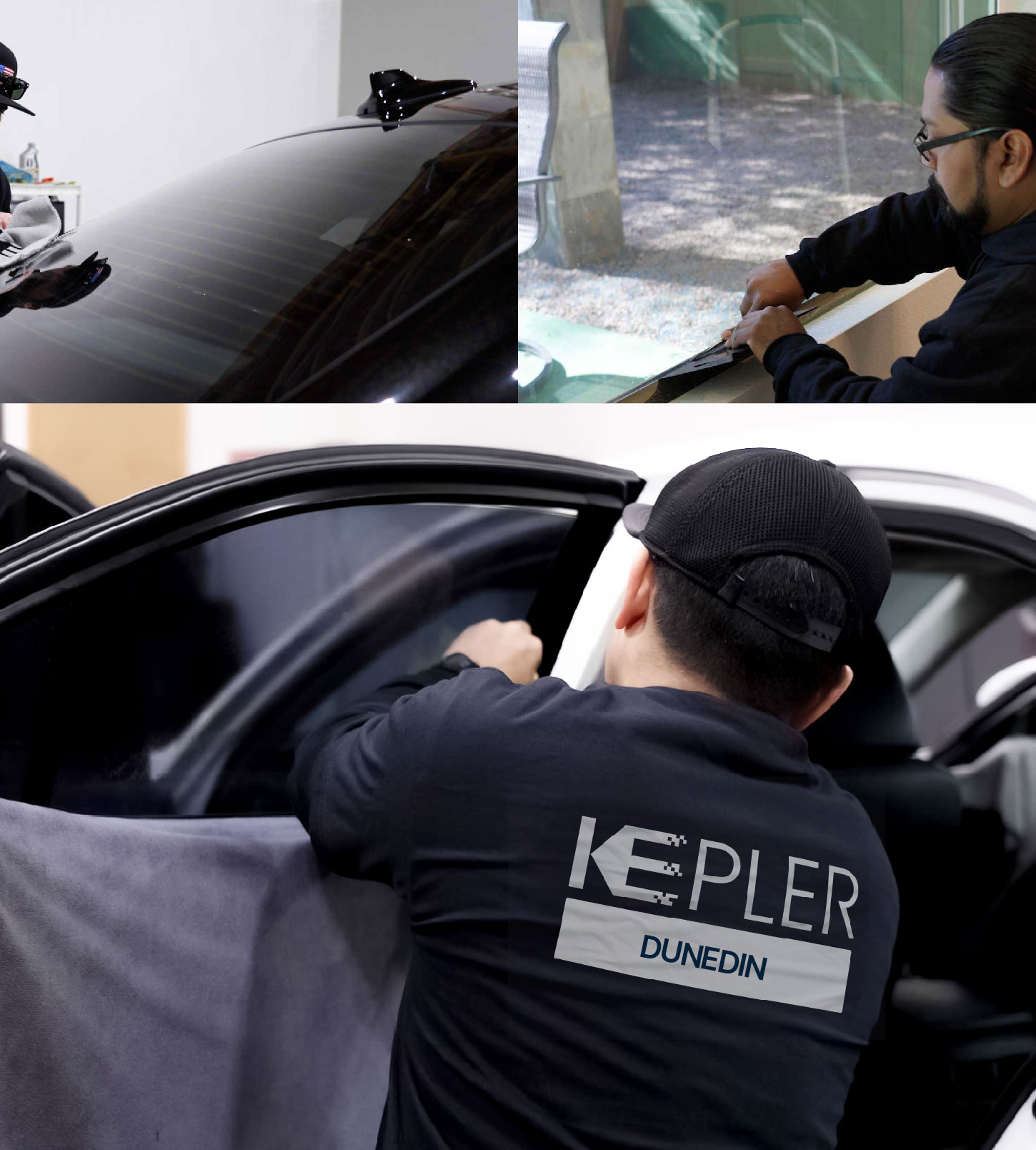 Automotive Window Tinting Expert Applying Film in Dunedin, Florida