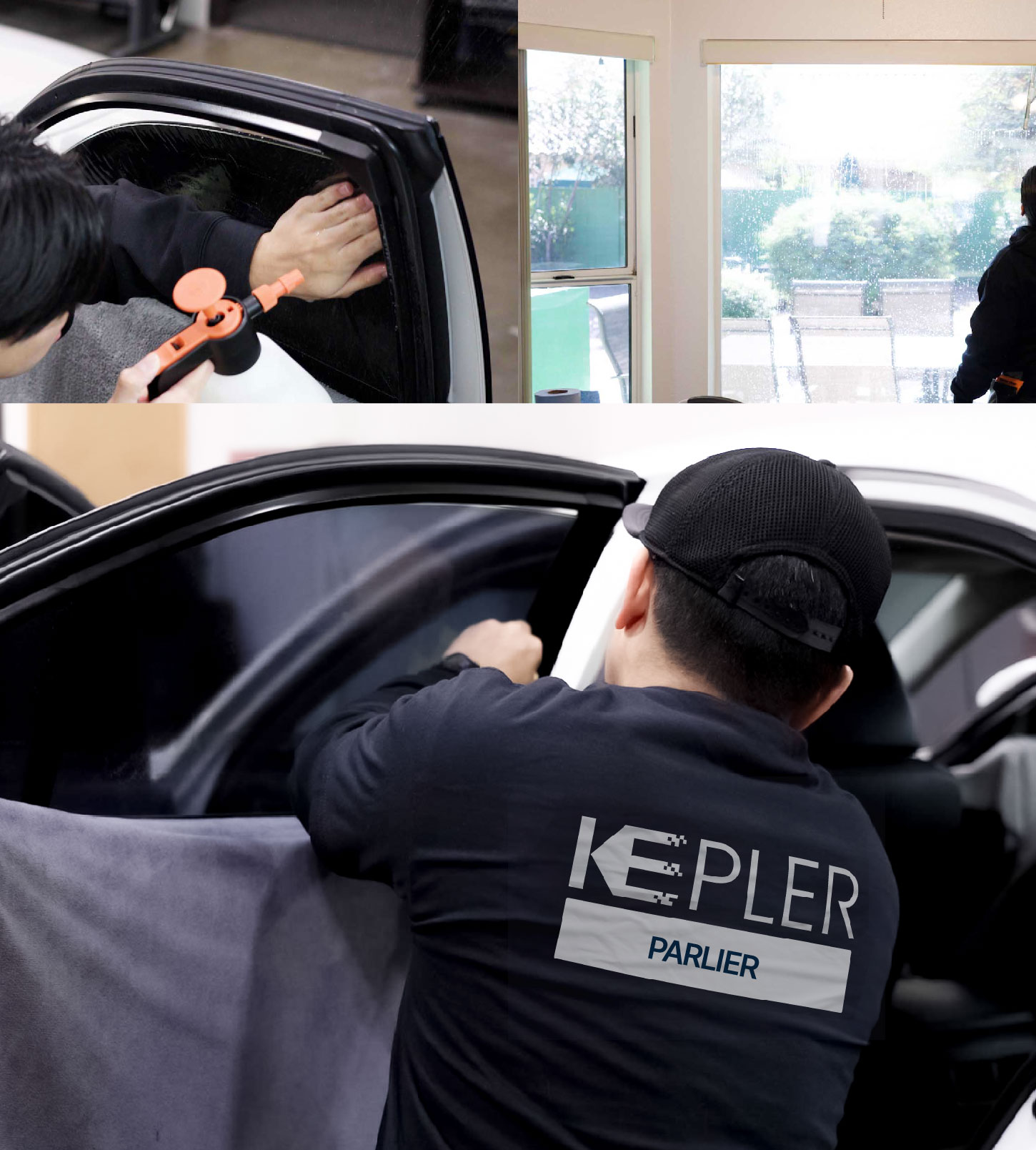Automotive Window Tinting Expert Applying Film in Parlier, California