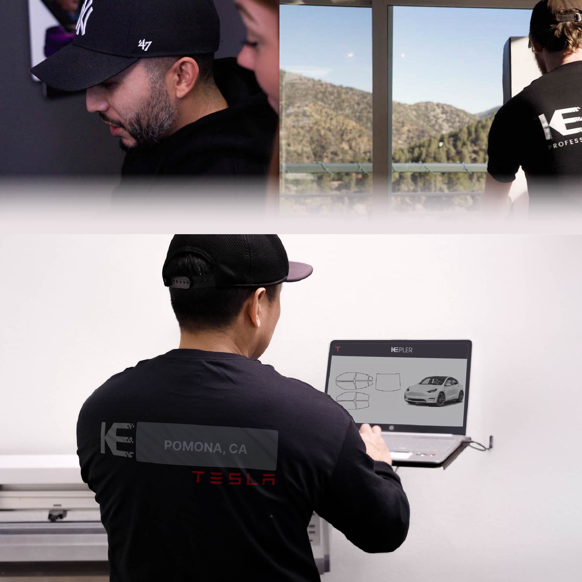 Kepler Technician Fitting High-tech Window Tint to Tesla in Pomona