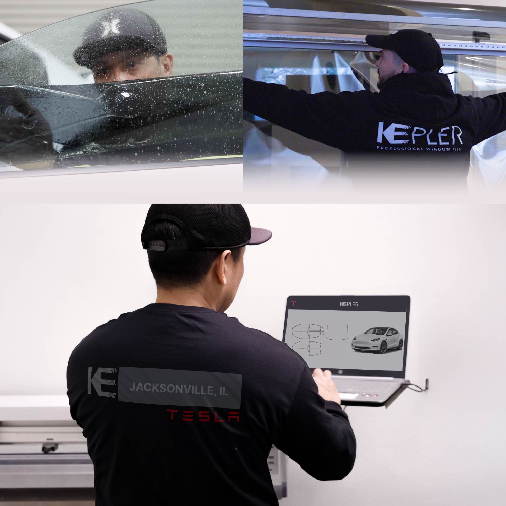 Kepler Technician Fitting High-tech Window Tint to Tesla in Jacksonville