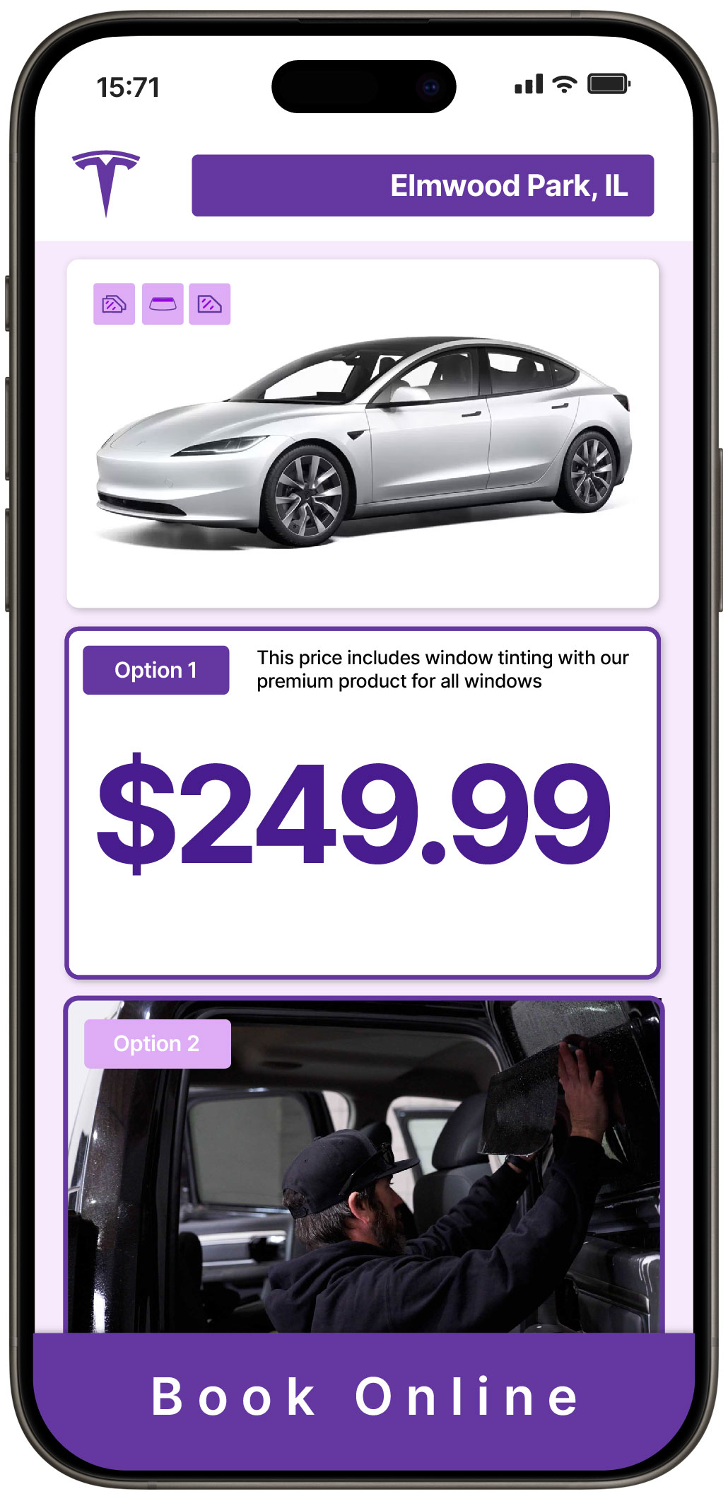 View Competitive Tesla Window Tinting Costs in Elmwood Park, Illinois