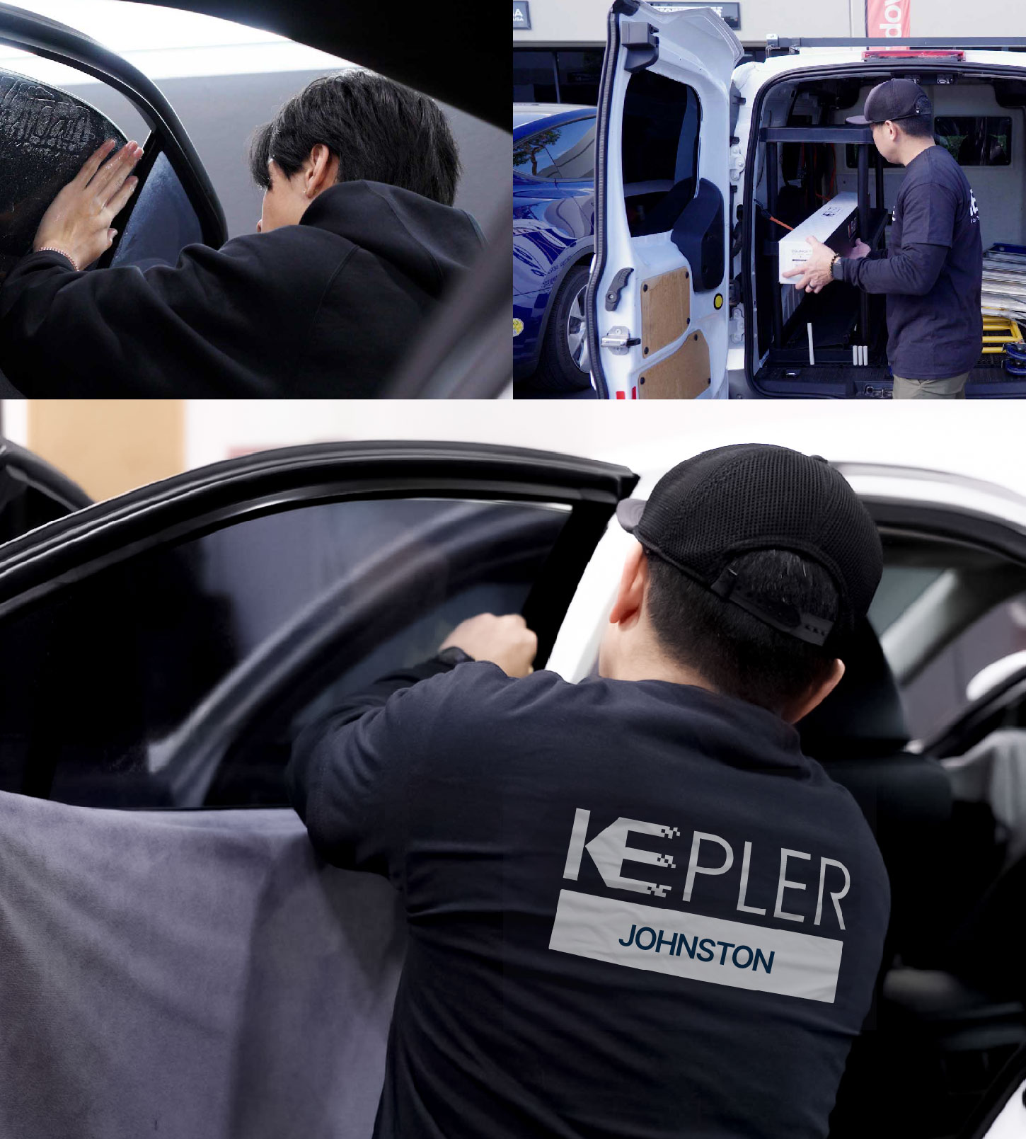 Automotive Window Tinting Expert Applying Film in Johnston, Iowa