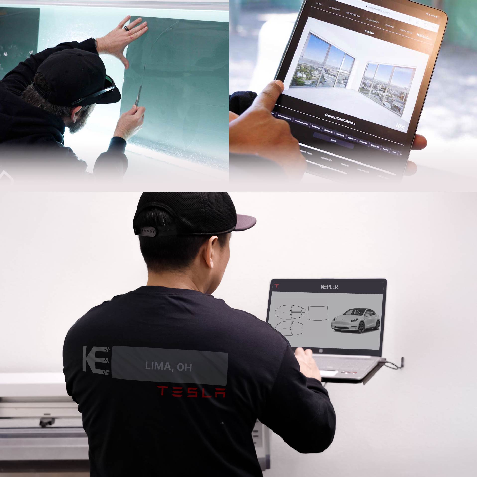 Kepler Technician Fitting High-tech Window Tint to Tesla in Lima