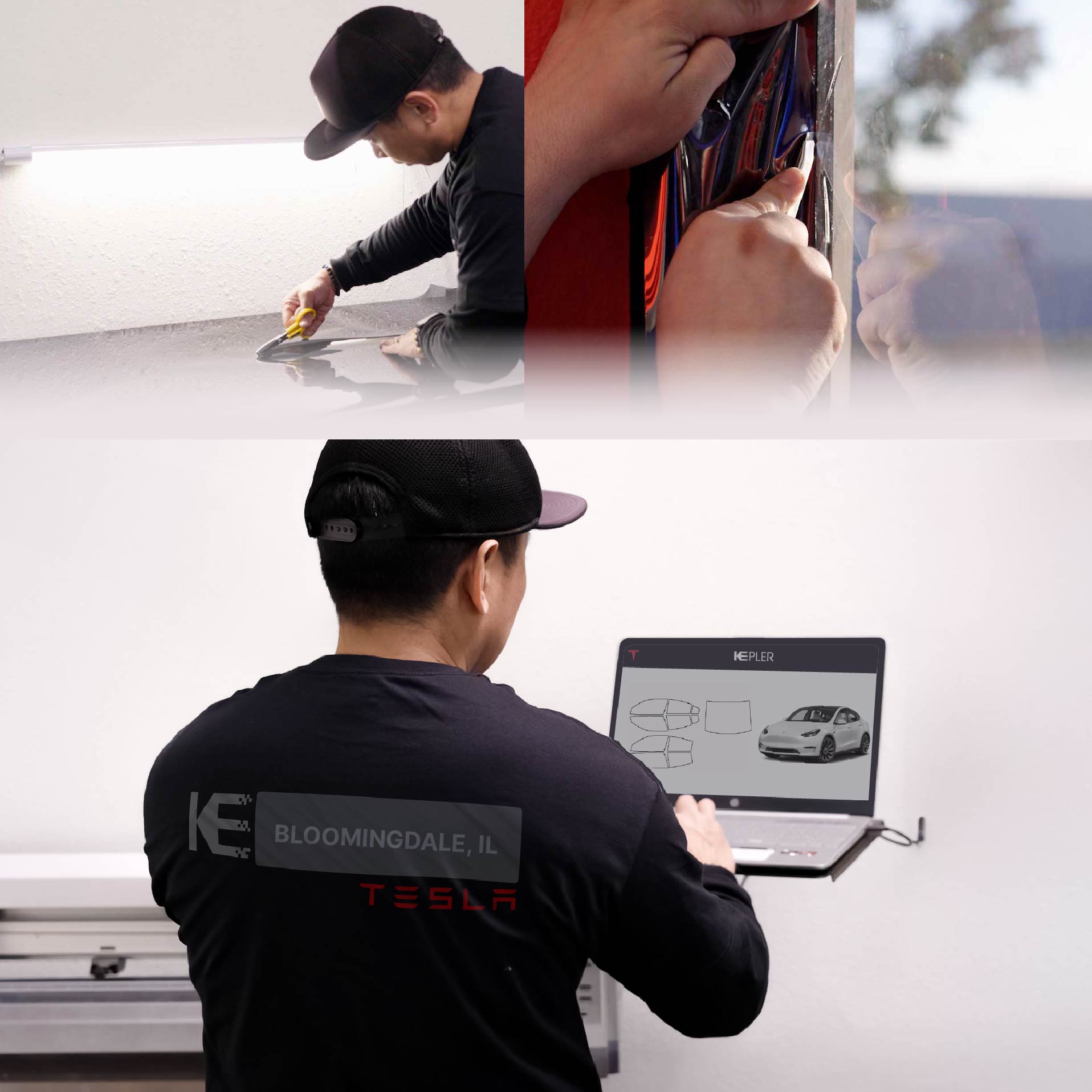 Kepler Technician Fitting High-tech Window Tint to Tesla in Bloomingdale