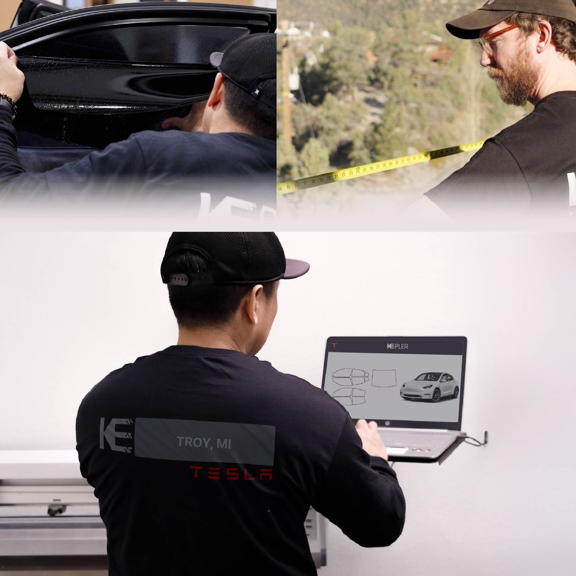 Expert Technician Fitting High-tech Window Tint to Tesla in Troy