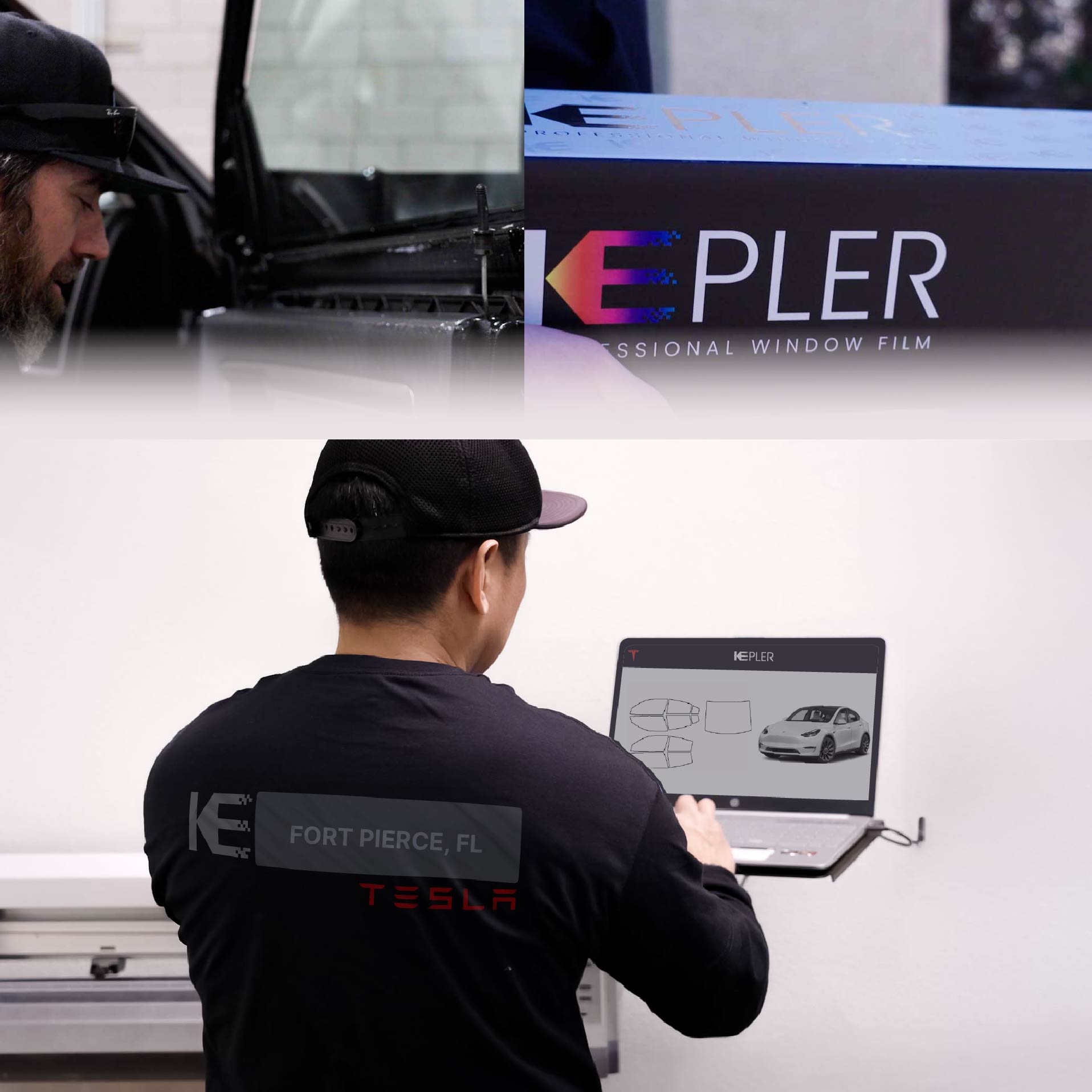 Expert Technician Fitting Advanced Window Tint to Tesla in Fort Pierce