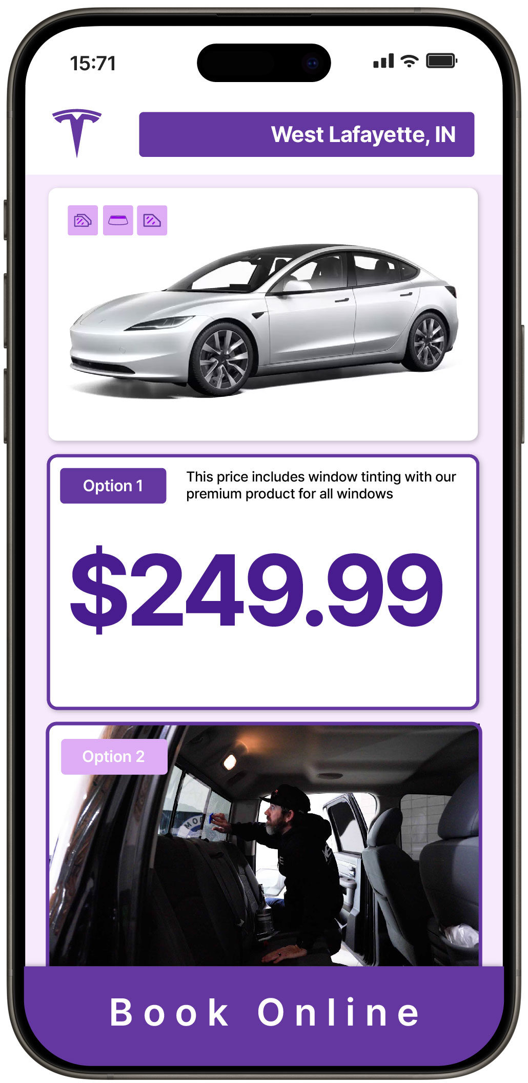 View Affordable Tesla Window Tinting Costs in West Lafayette, Indiana