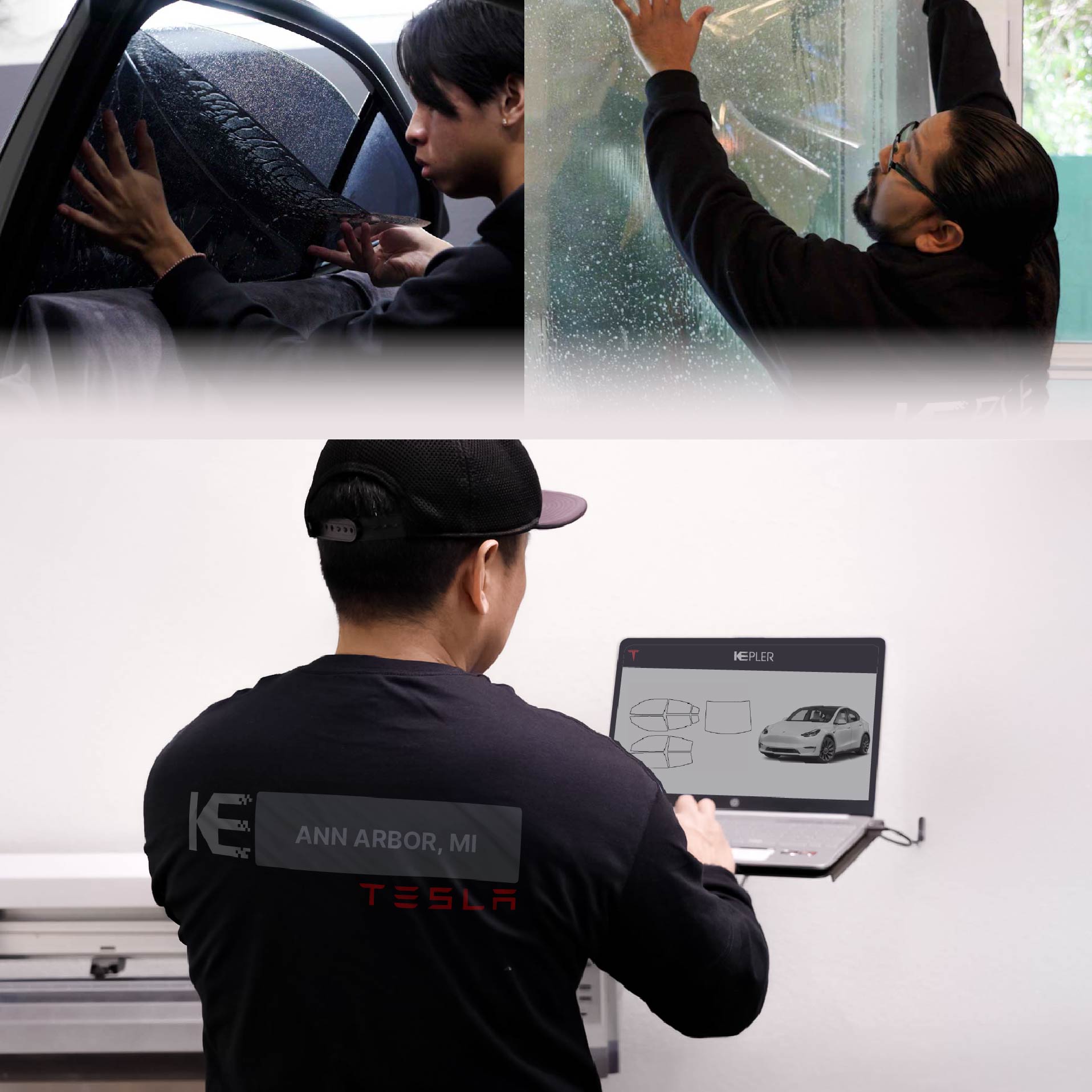 Kepler Technician Installing High-tech Window Tint to Tesla in Ann Arbor
