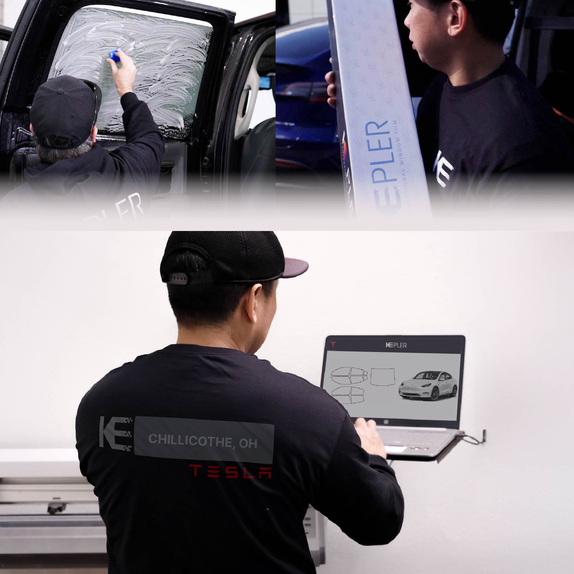 Expert Technician Fitting Advanced Window Tint to Tesla in Chillicothe
