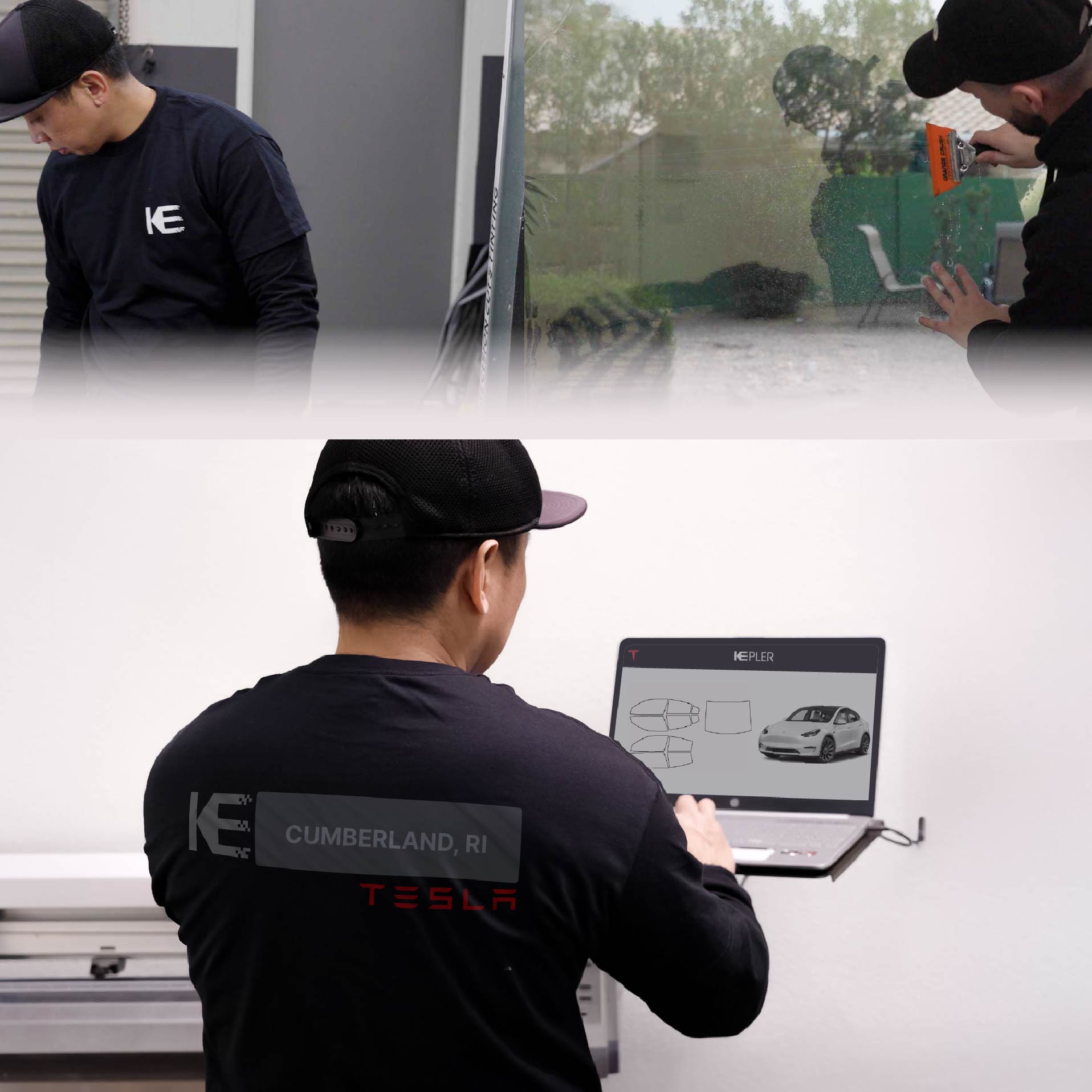 Kepler Technician Installing High-tech Window Tint to Tesla in Cumberland