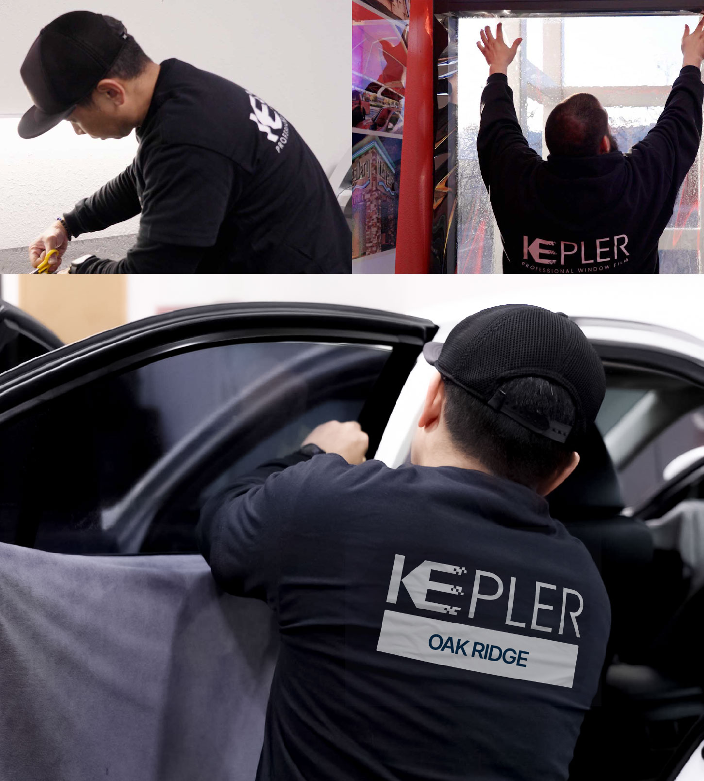 Automotive Window Tinting Expert Applying Film in Oak Ridge, Tennessee