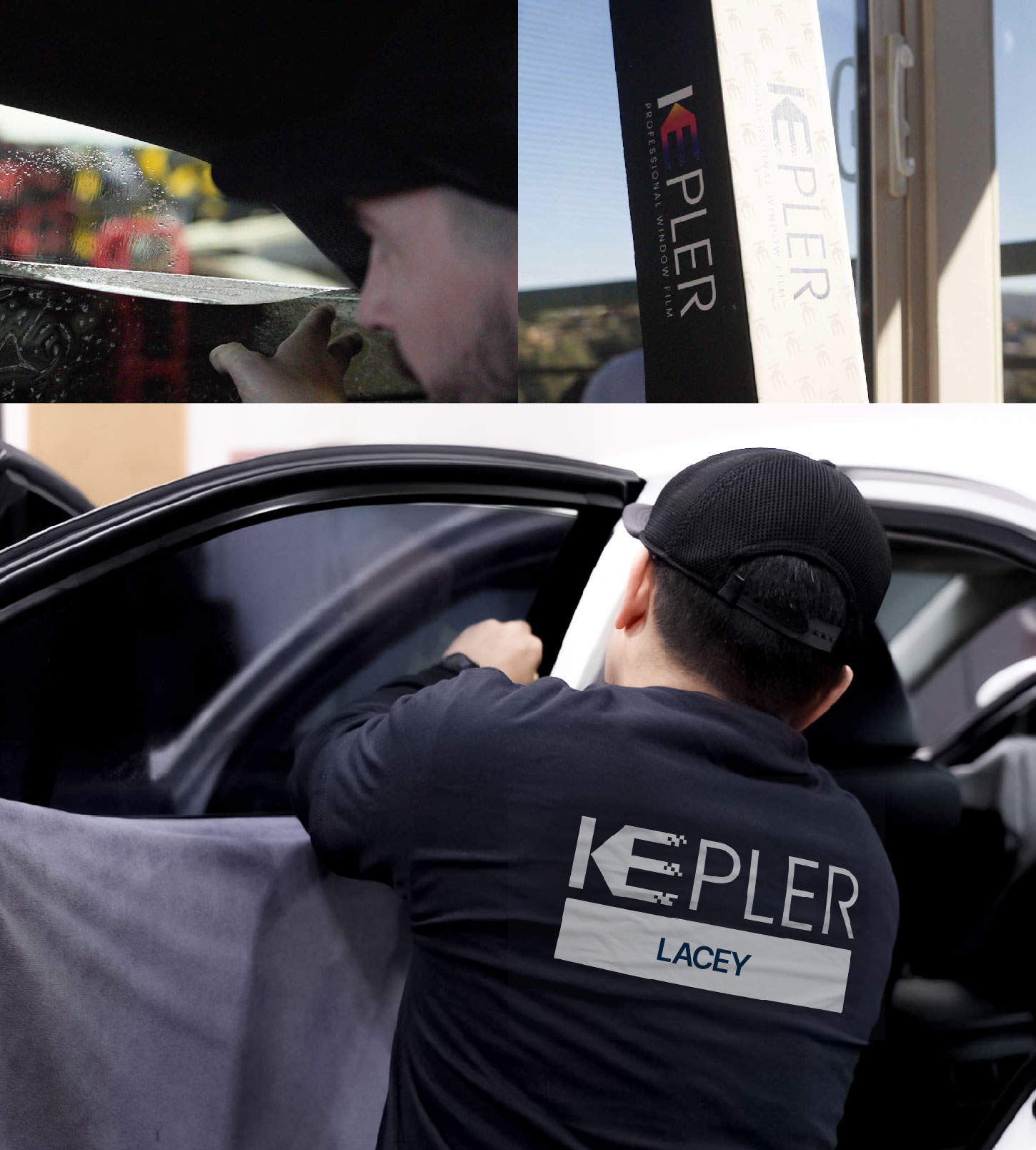 Automotive Window Tinting Expert Applying Film in Lacey, Washington