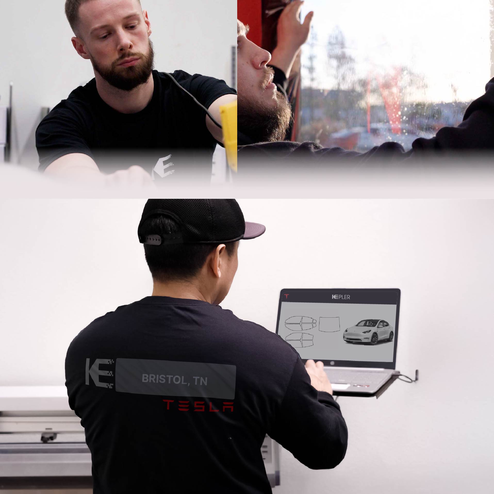 Kepler Technician Applying High-tech Window Tint to Tesla in Bristol
