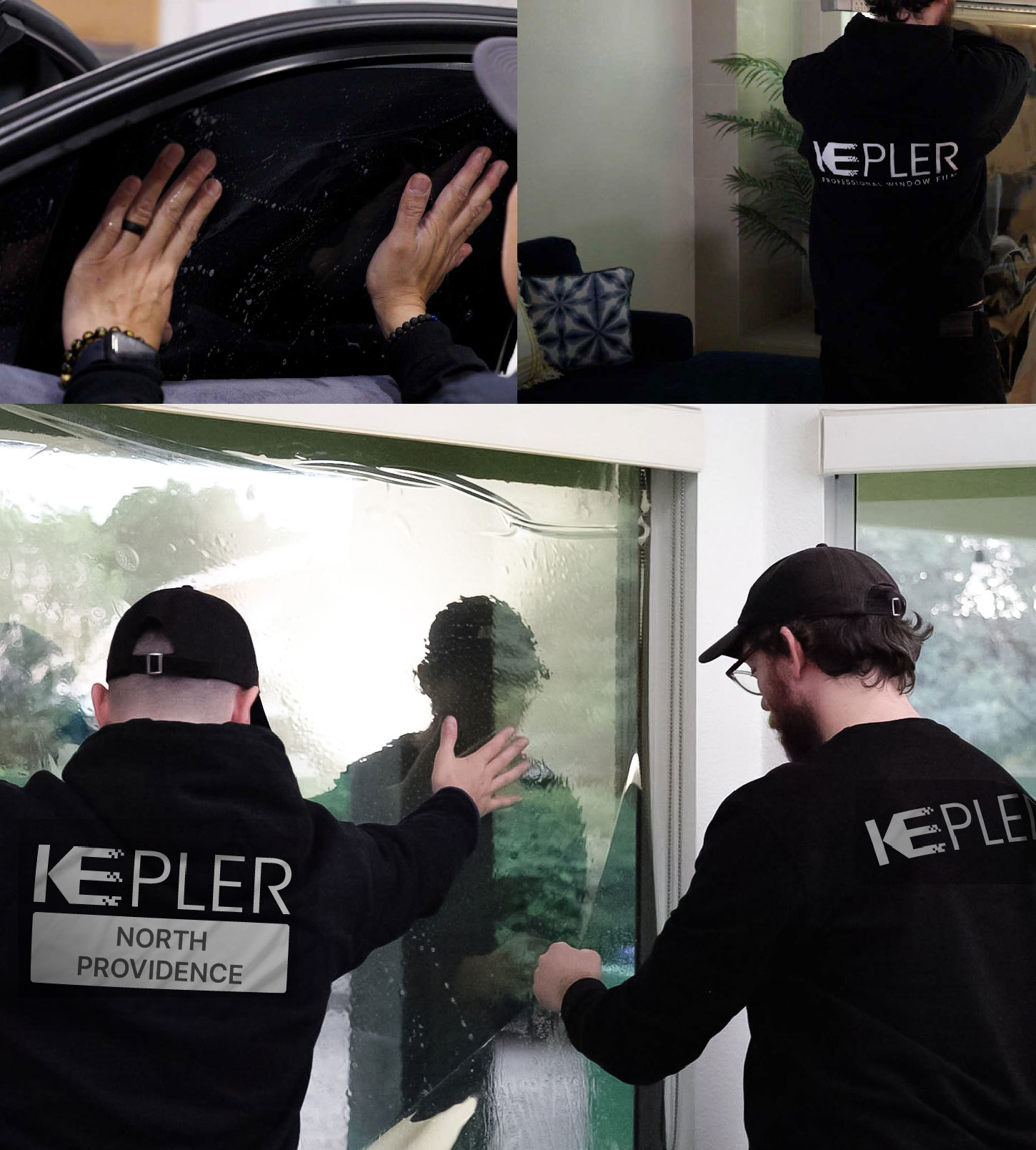 Expert Technician Applying Advanced Window Tint to Home in North Providence