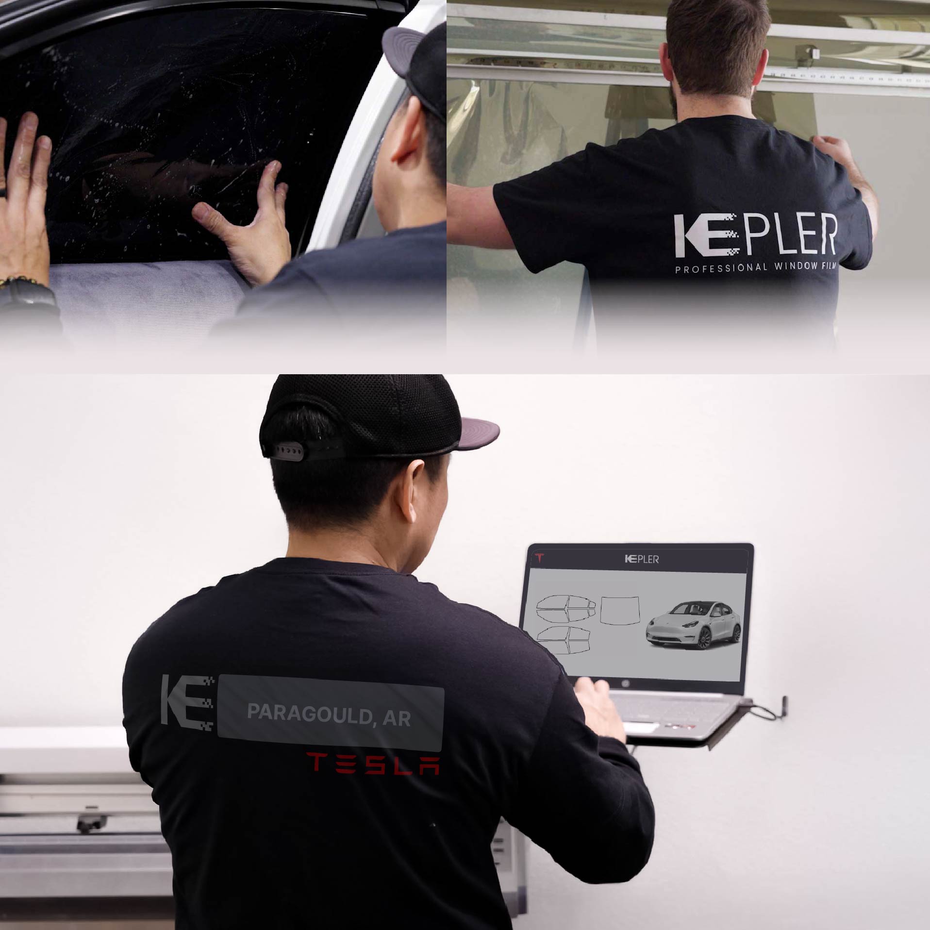 Kepler Technician Fitting High-tech Window Tint to Tesla in Paragould