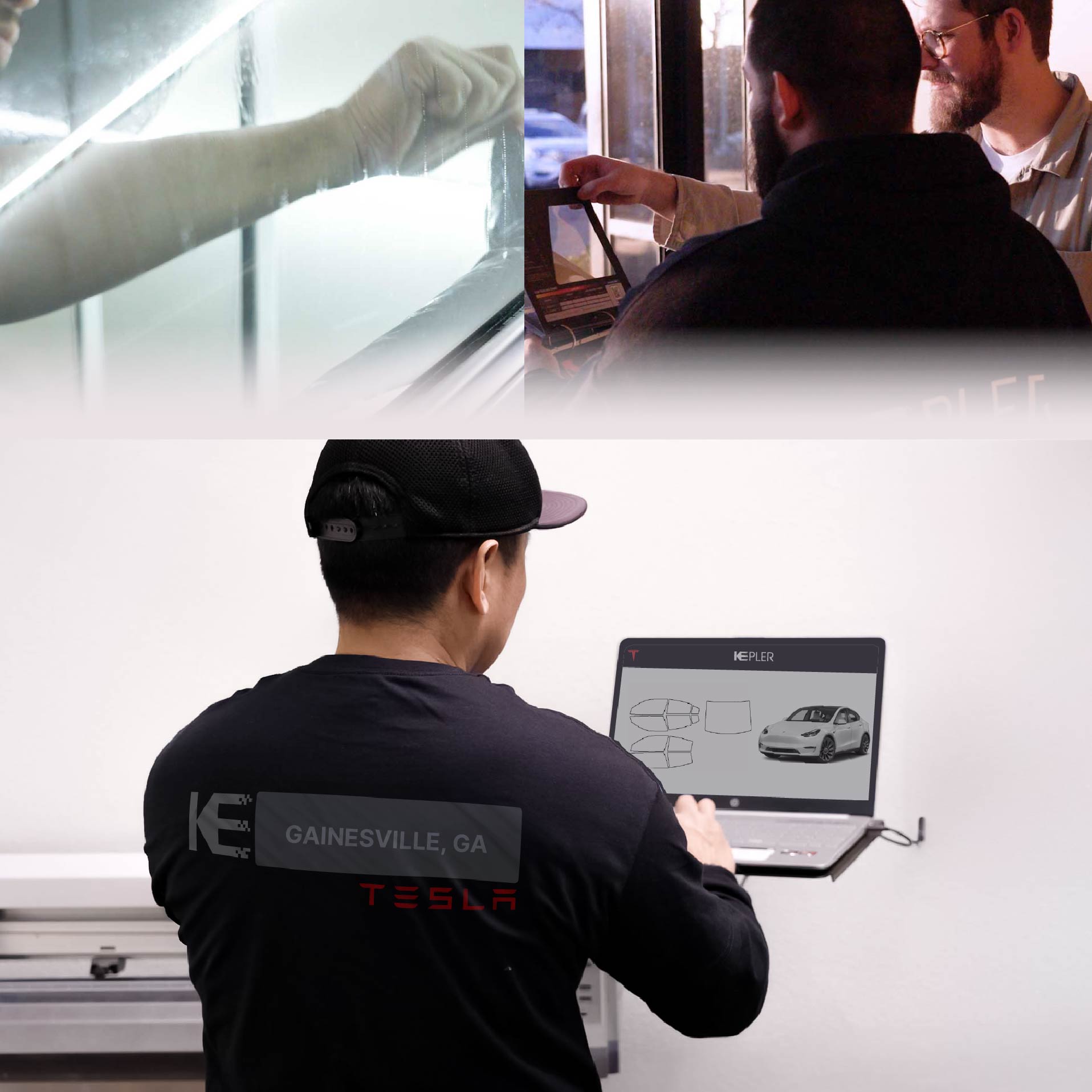 Expert Technician Fitting Advanced Window Tint to Tesla in Gainesville