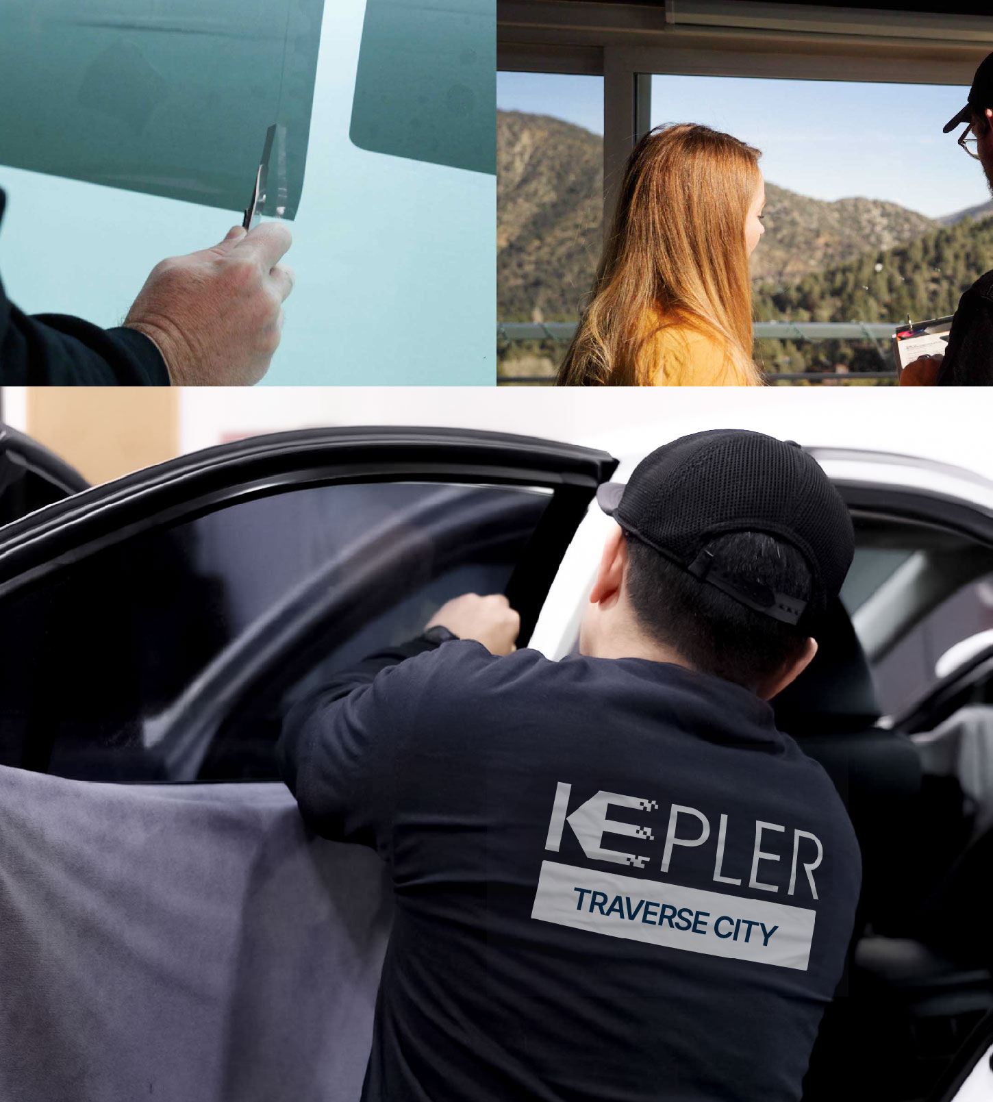 Automotive Window Tinting Expert Applying Film in Traverse City, Michigan