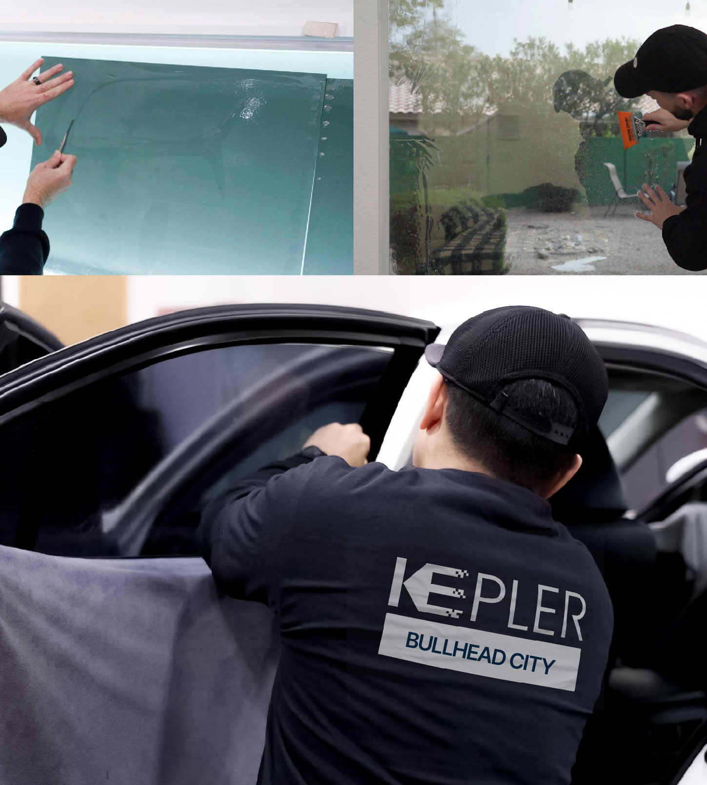 Automotive Window Tinting Expert Applying Film in Bullhead City, Arizona