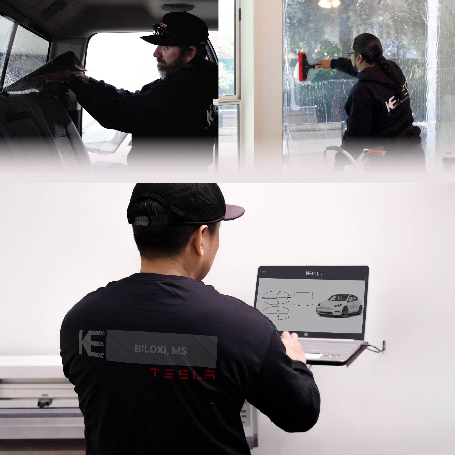 Kepler Technician Fitting High-tech Window Tint to Tesla in Biloxi