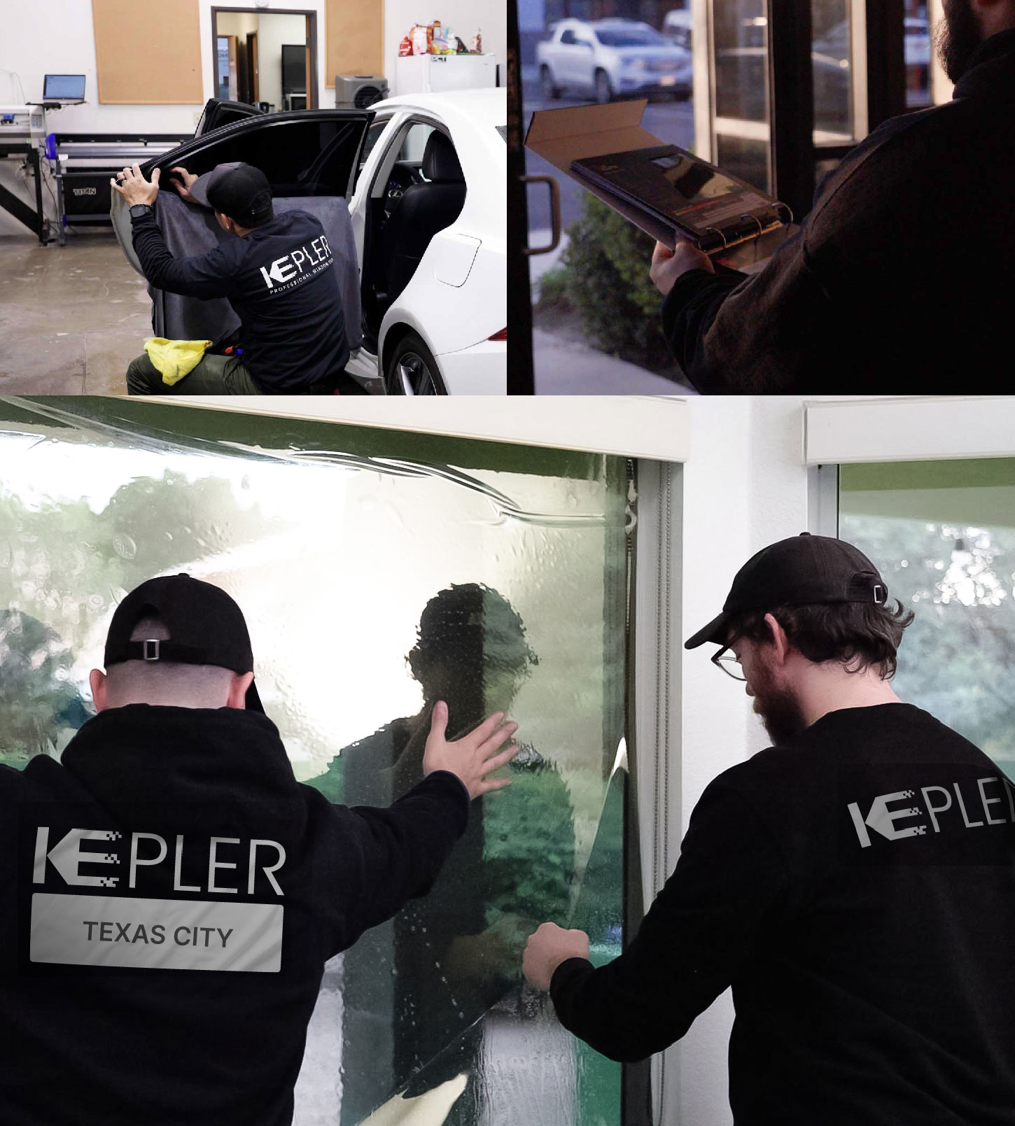 Expert Technician Applying Ceramic Window Tint to Home in Texas City