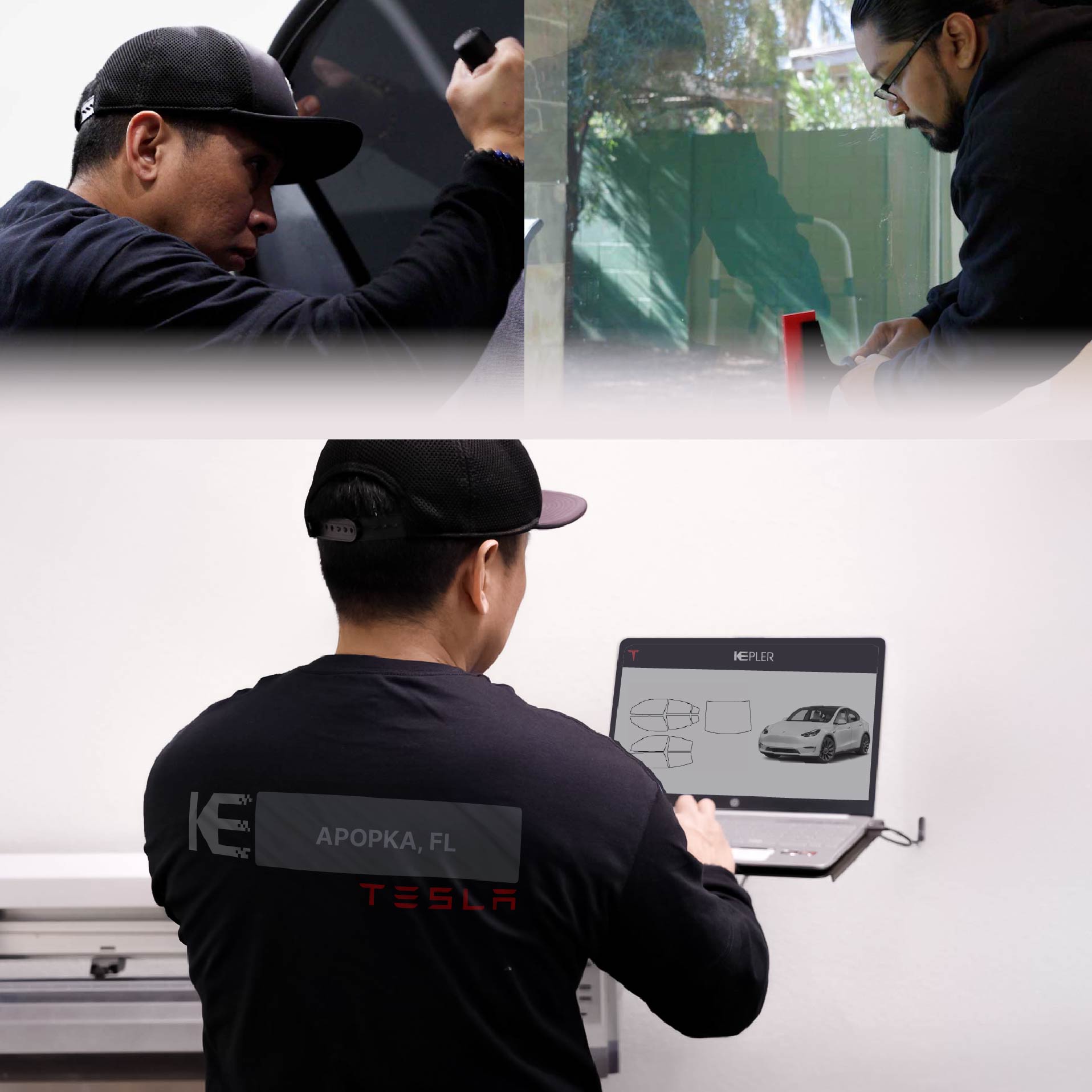 Expert Technician Installing High-tech Window Tint to Tesla in Apopka