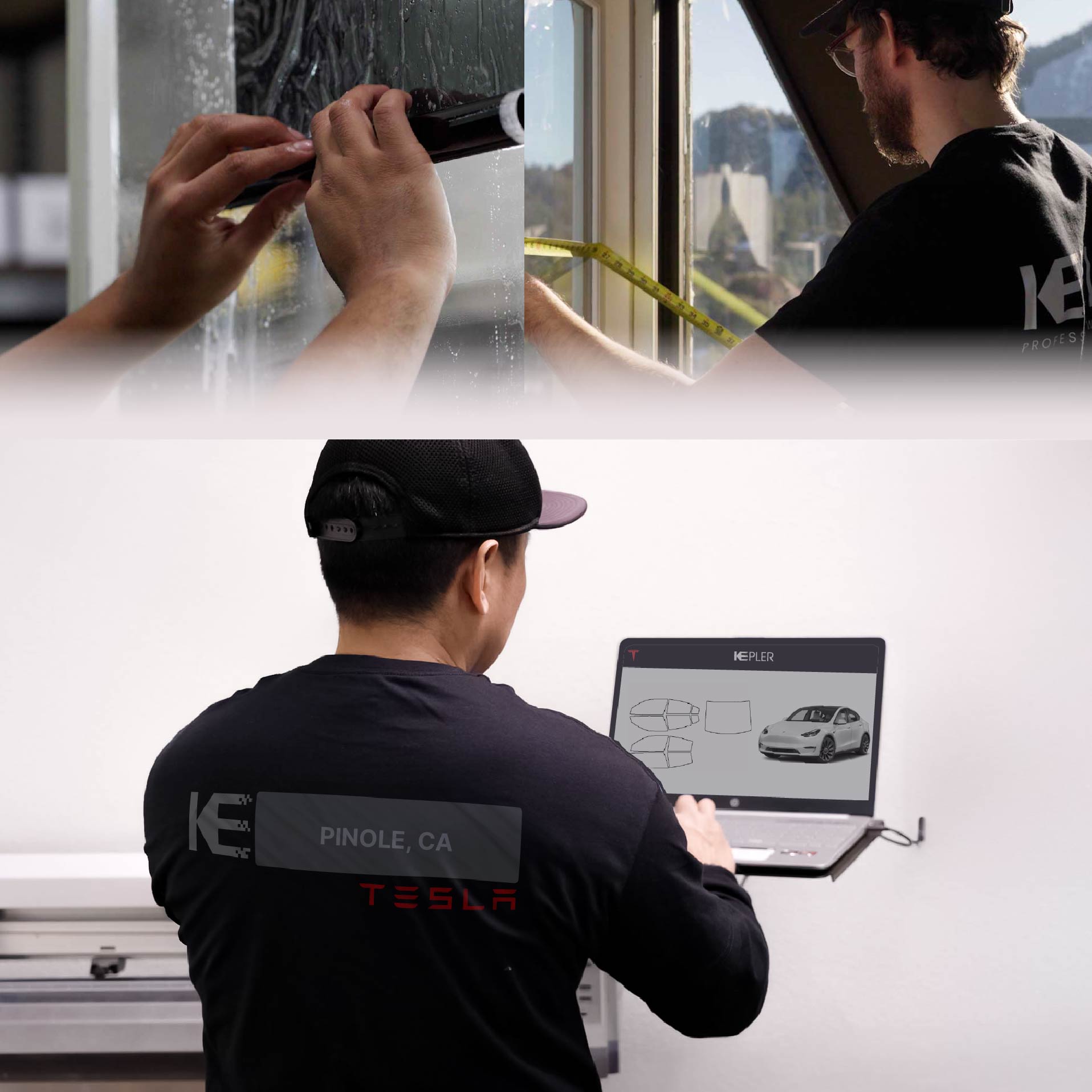Expert Technician Installing Ceramic Window Tint to Tesla in Pinole