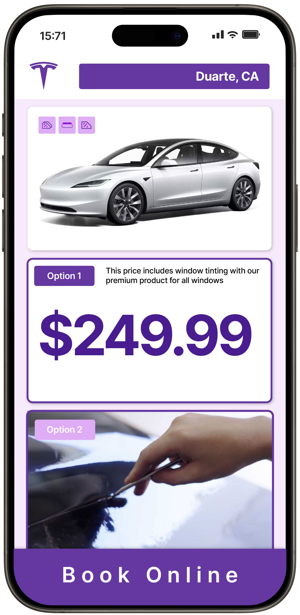 View Reasonable Tesla Window Tinting Prices in Duarte, California